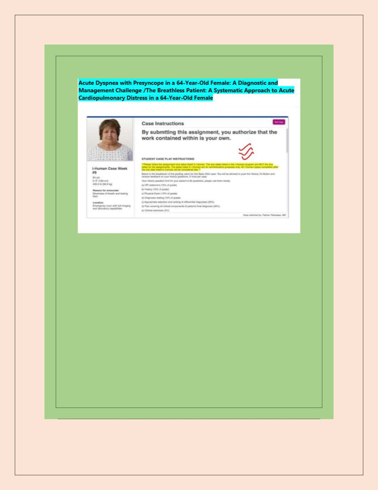 Recommended document preview for Acute Dyspnea with Presyncope in a 64-Year-Old Female — A Case Study on Pulmonary Embolism