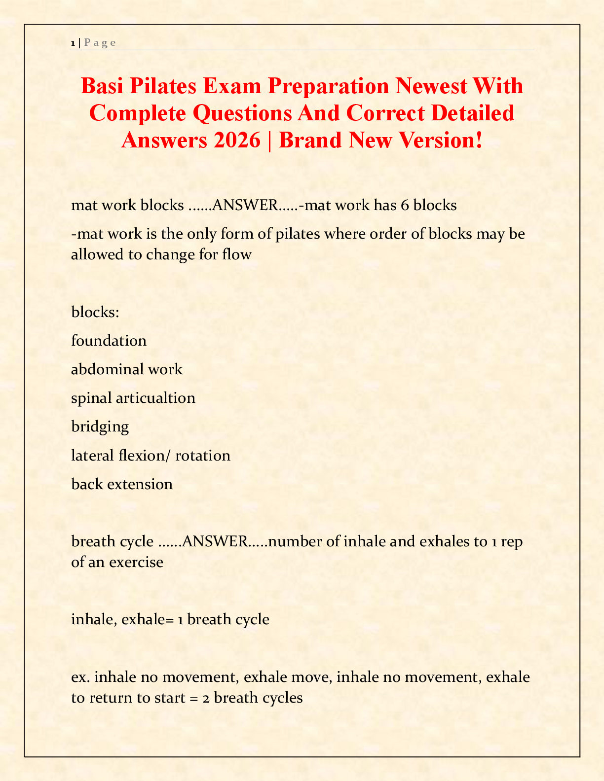 Recommended document preview for Basi Pilates Exam Preparation Newest With Complete Questions And Correct Detailed Answers 2026 | Brand New Version!