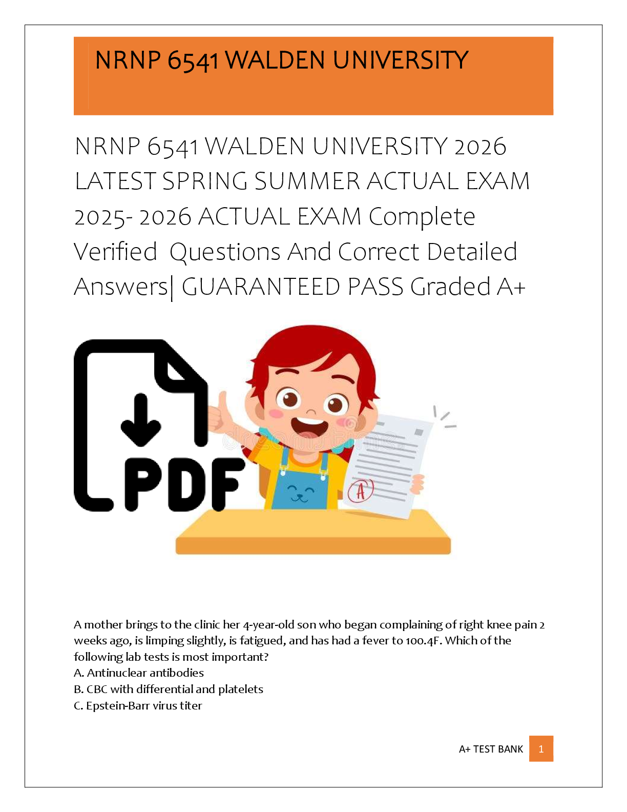 Preview of NRNP 6541 WALDEN UNIVERSITY 2026  LATEST SPRING SUMMER ACTUAL EXAM   2025- 2026 ACTUAL EXA
