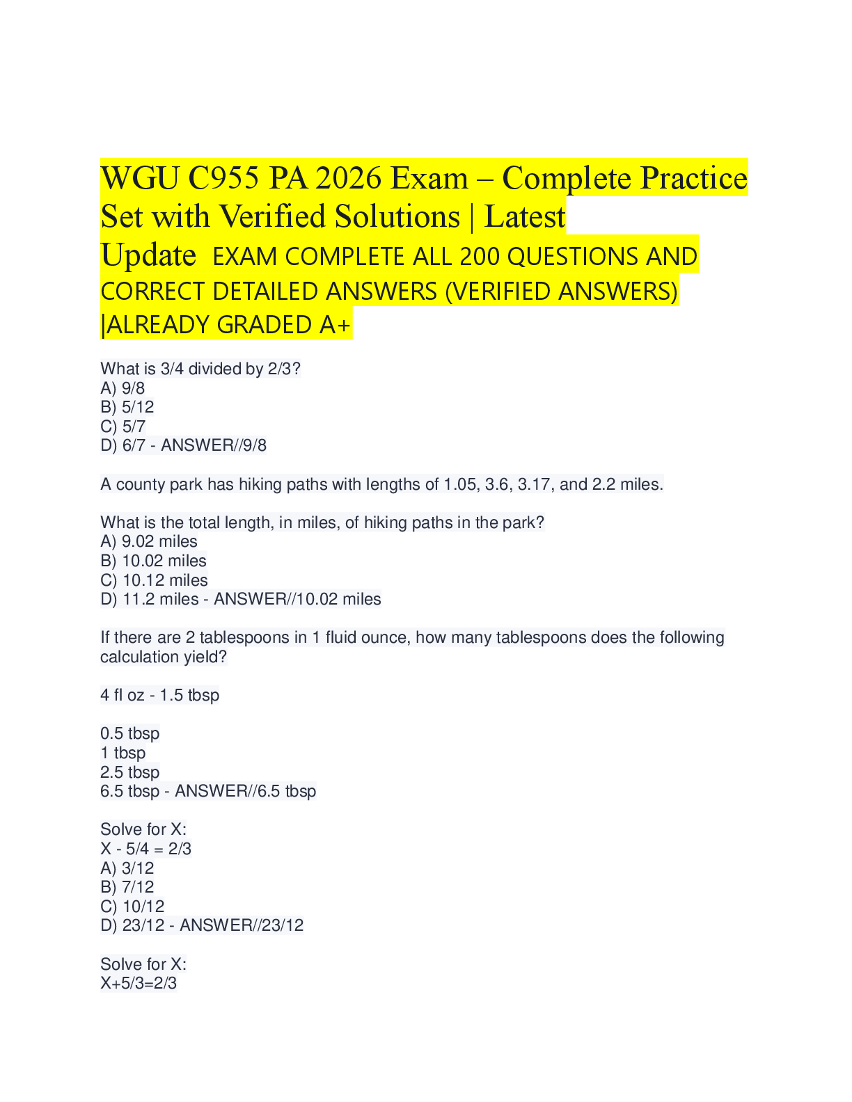 Preview of WGU C955 Applied Probability and Statistics Pre-Assessment Exam Study Guide: Complete Practice Set with Verified Answers