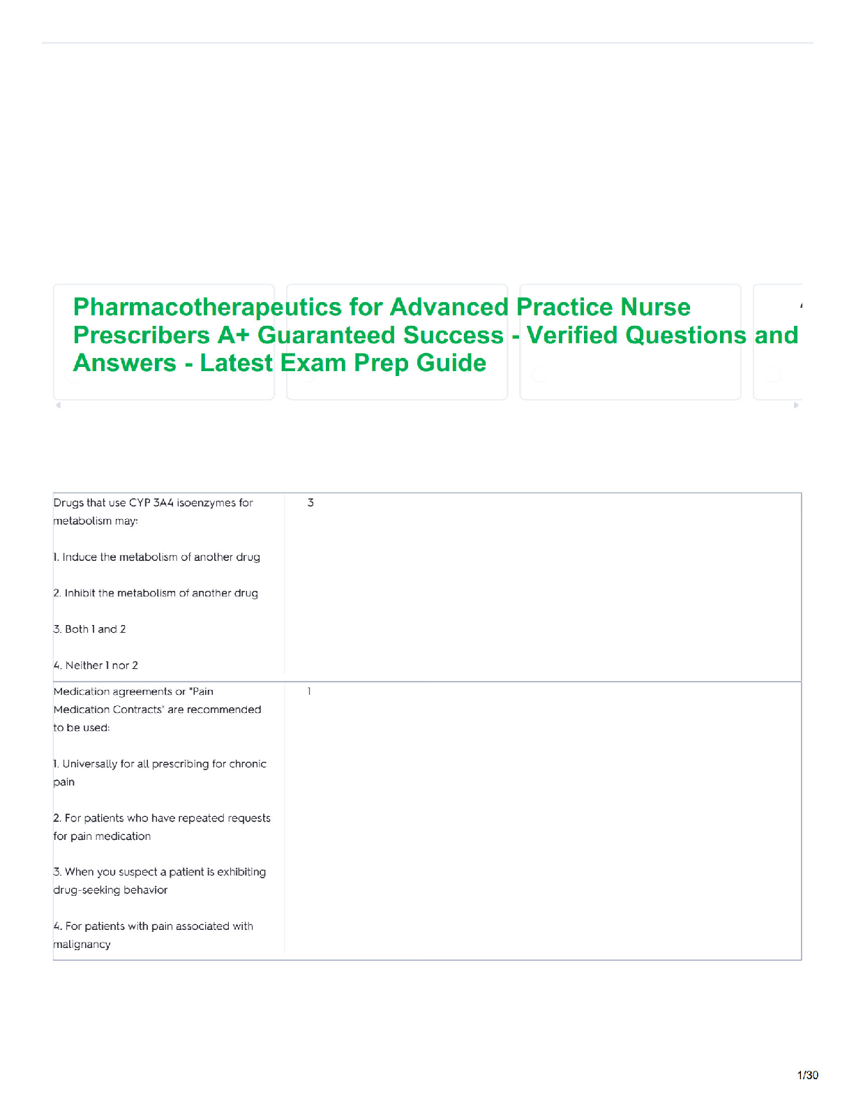 Pharmacotherapeutics for Advanced Practice Nurse Prescribers A+ Guaranteed Success - Verified Questions and Answers - Latest Exam Prep Guide