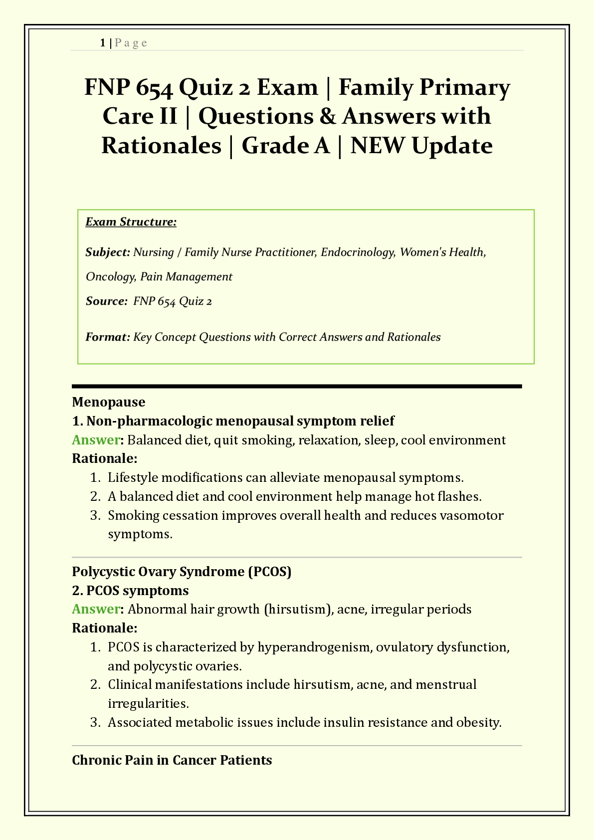 FNP 654 / FNP-654 Quiz 2 Exam GCU | 2026/2027 | Family Primary Care II | Q & A with Rationales | Neurological Disorders, Infectious Diseases, Pain Management | Verified Solutions