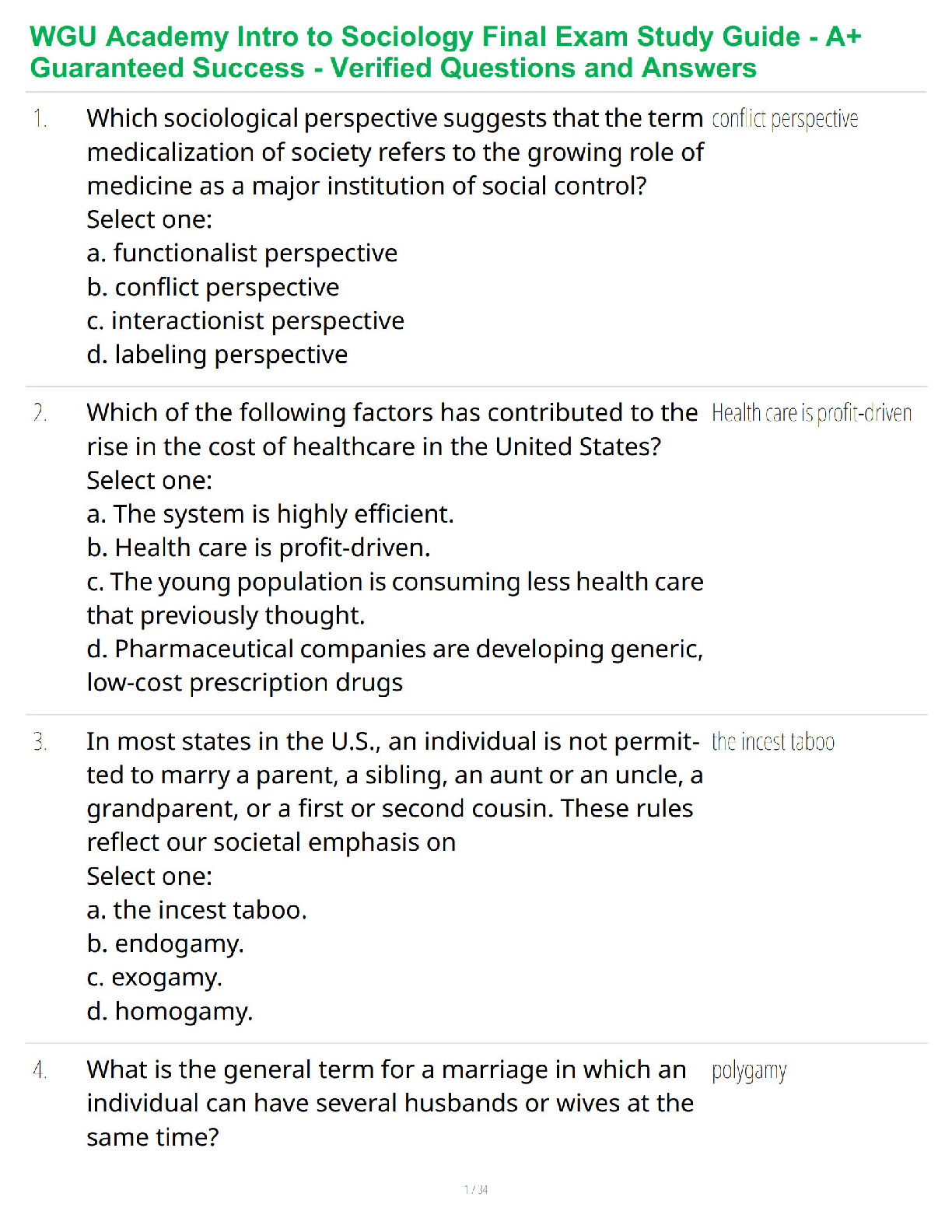 Recommended document preview for WGU Academy Intro to Sociology Final Exam Study Guide - A+ Guaranteed Success - Verified Questions and Answers
