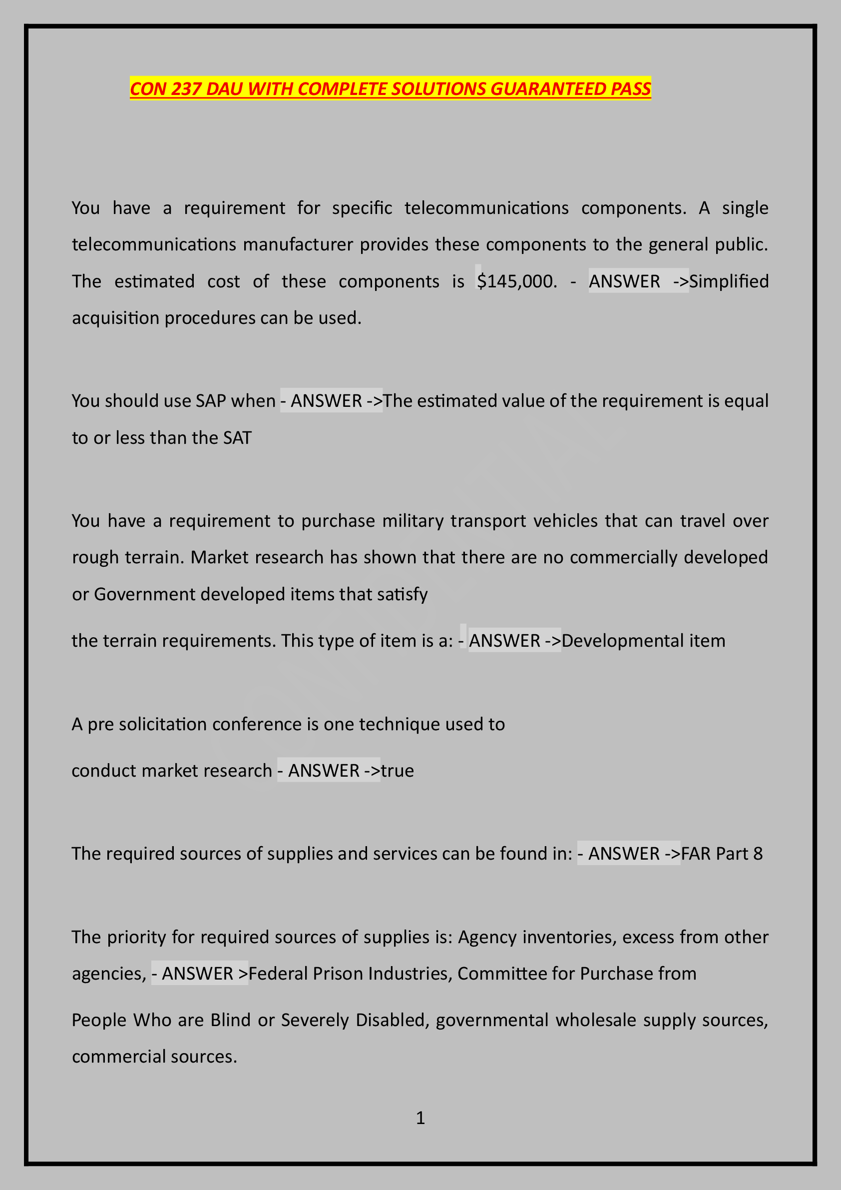 Recommended document preview for CON 237 DAU WITH COMPLETE SOLUTIONS GUARANTEED PASS