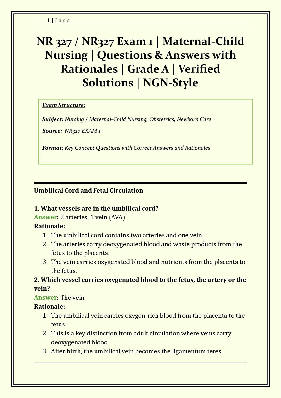 Recommended document preview for NR 327 / NR327 Exam 1 Chamberlain 2026/2027 | Maternal-Child Nursing | Q & A with Rationales | GTPAL, Naegele's Rule, Preeclampsia, Fetal Development | Verified Solutions