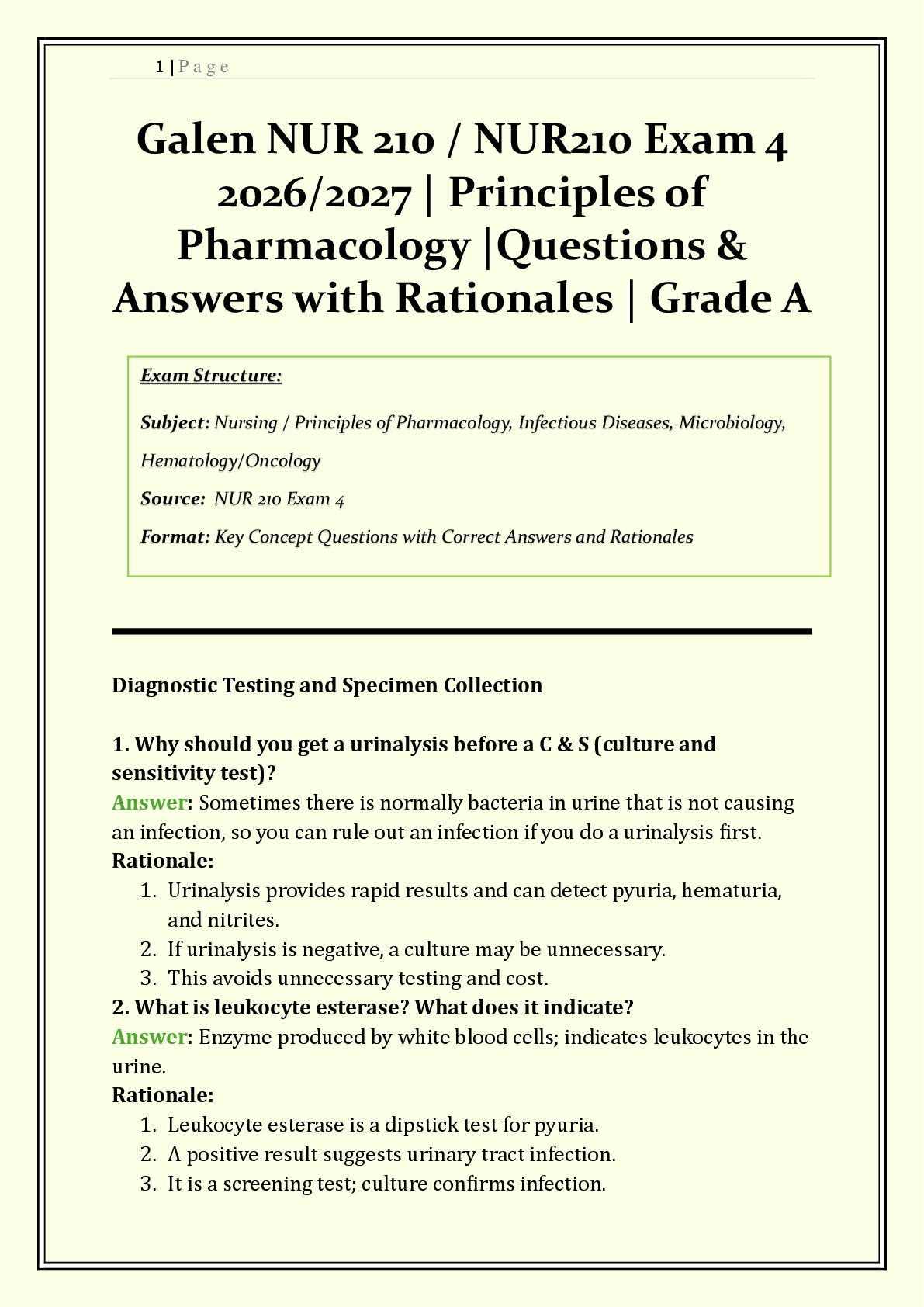 NUR 210 / NUR210 Exam 4 Galen | 2026/2027 | Principles of Pharmacology | Q & A with Rationales | Antibiotics, Antifungals, Antivirals | Verified Solutions