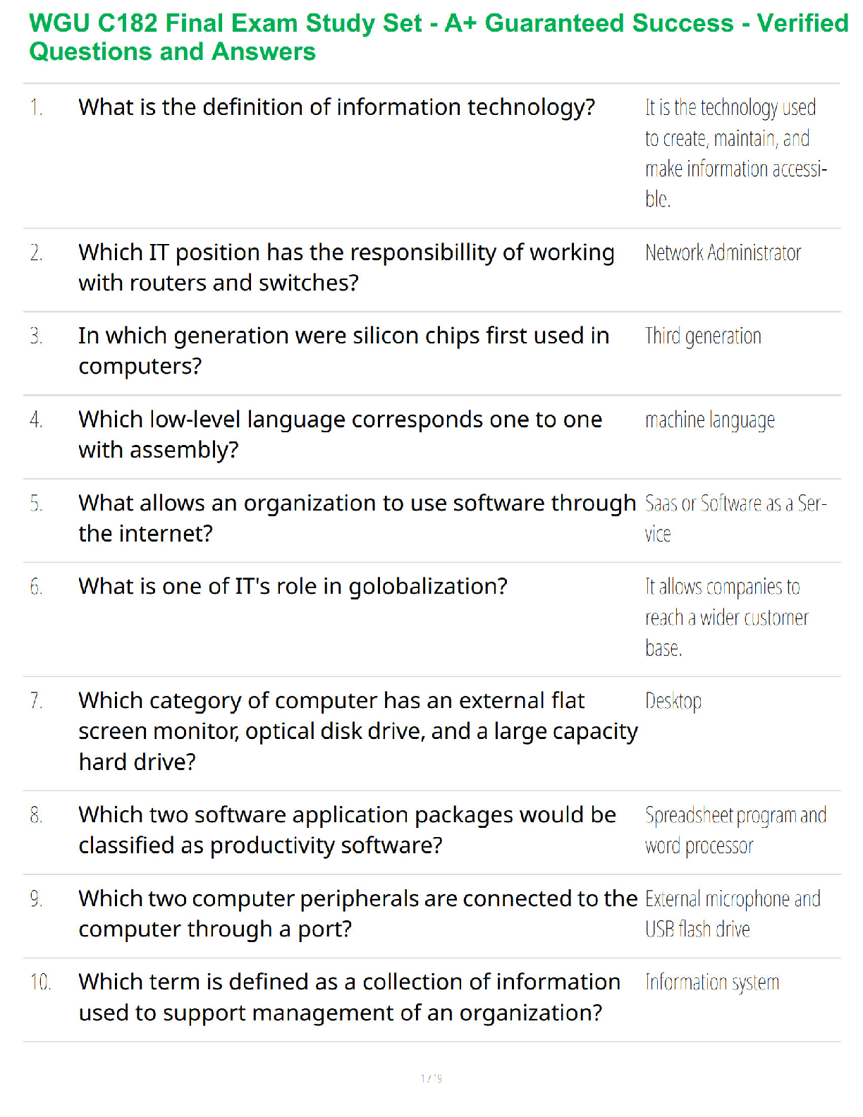 Preview of WGU C182 Final Exam Study Set - A+ Guaranteed Success - Verified Questions and Answers
