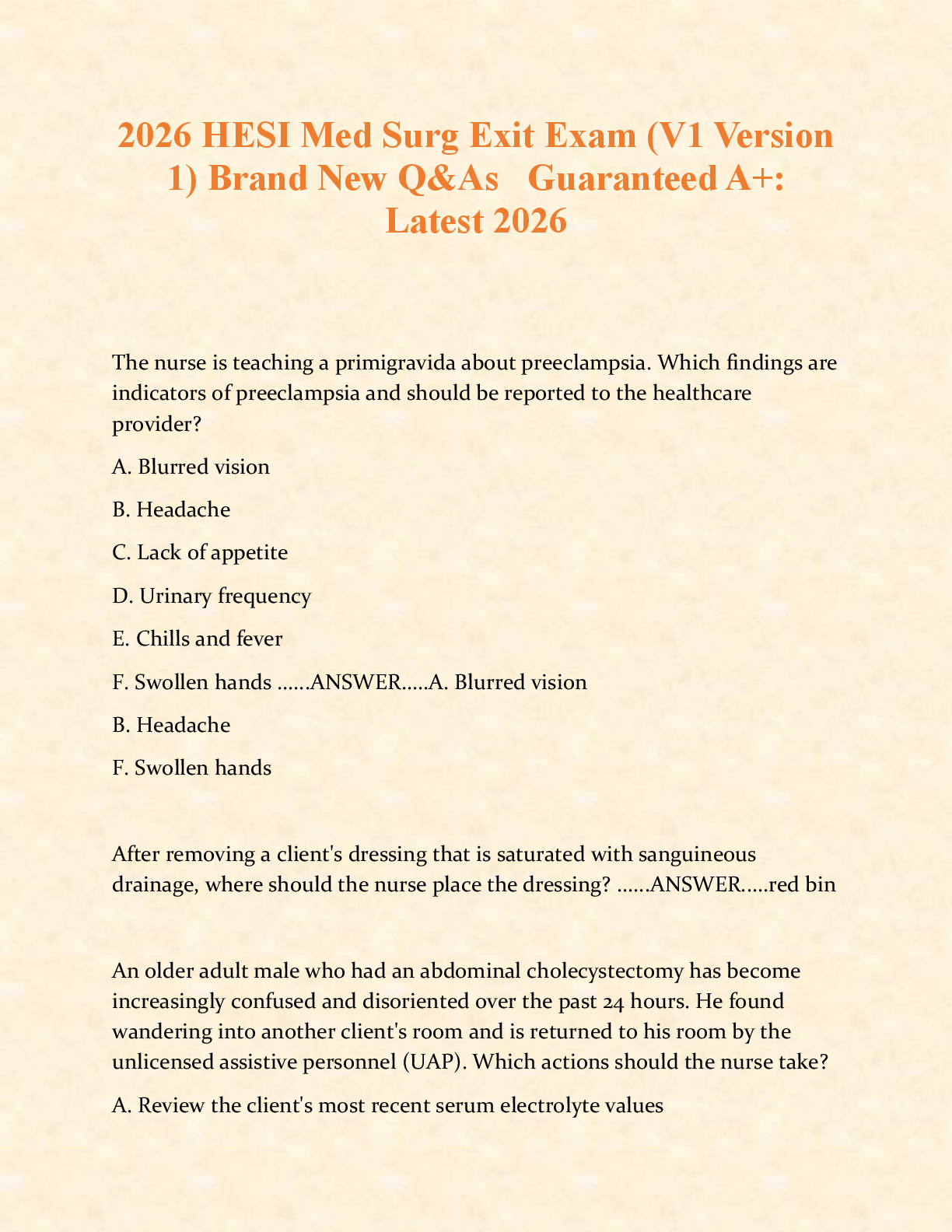 Recommended document preview for 2026 HESI Med Surg Exit Exam Version 1 — Comprehensive Study Guide with Verified Q&As