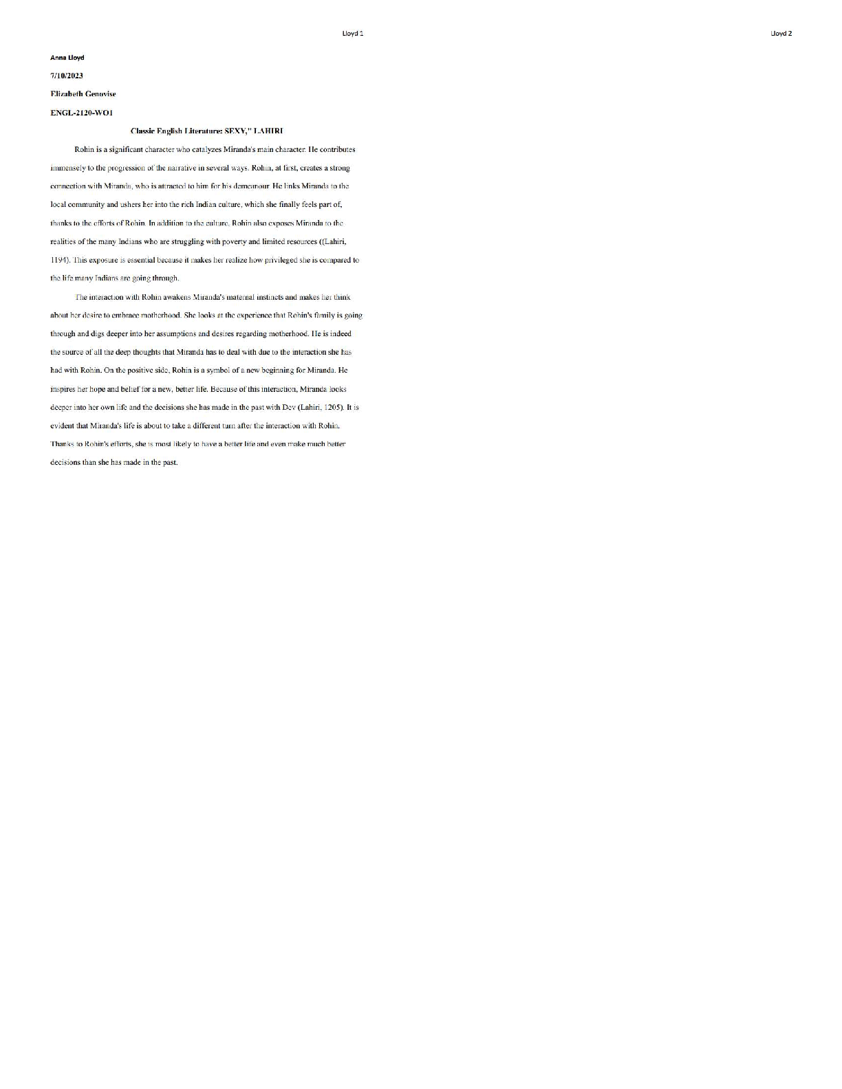 Recommended document preview for ENGL-2120-WO1 Sexy by Jhumpa Lahiri Analysis   / 2026 Literary Essay & Themes Guide
