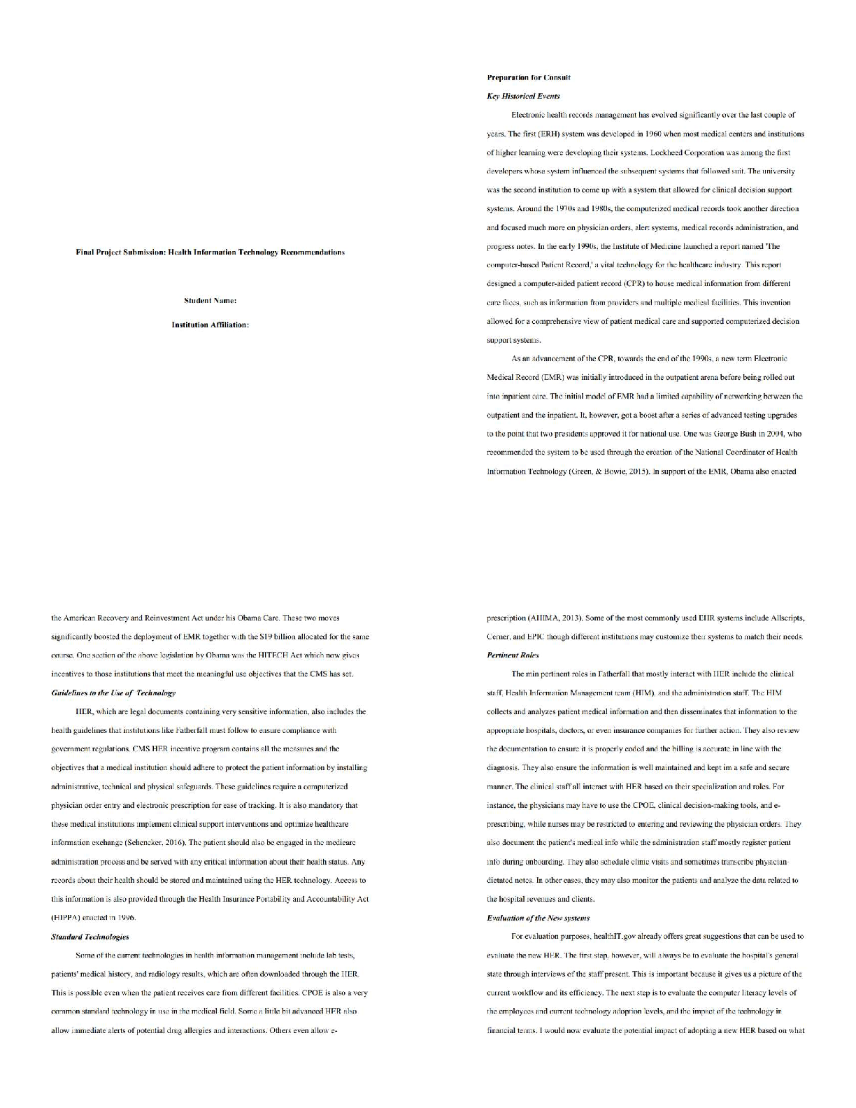 Health Information Technology Recommendations / Final Project Submission Guide 2025 Update