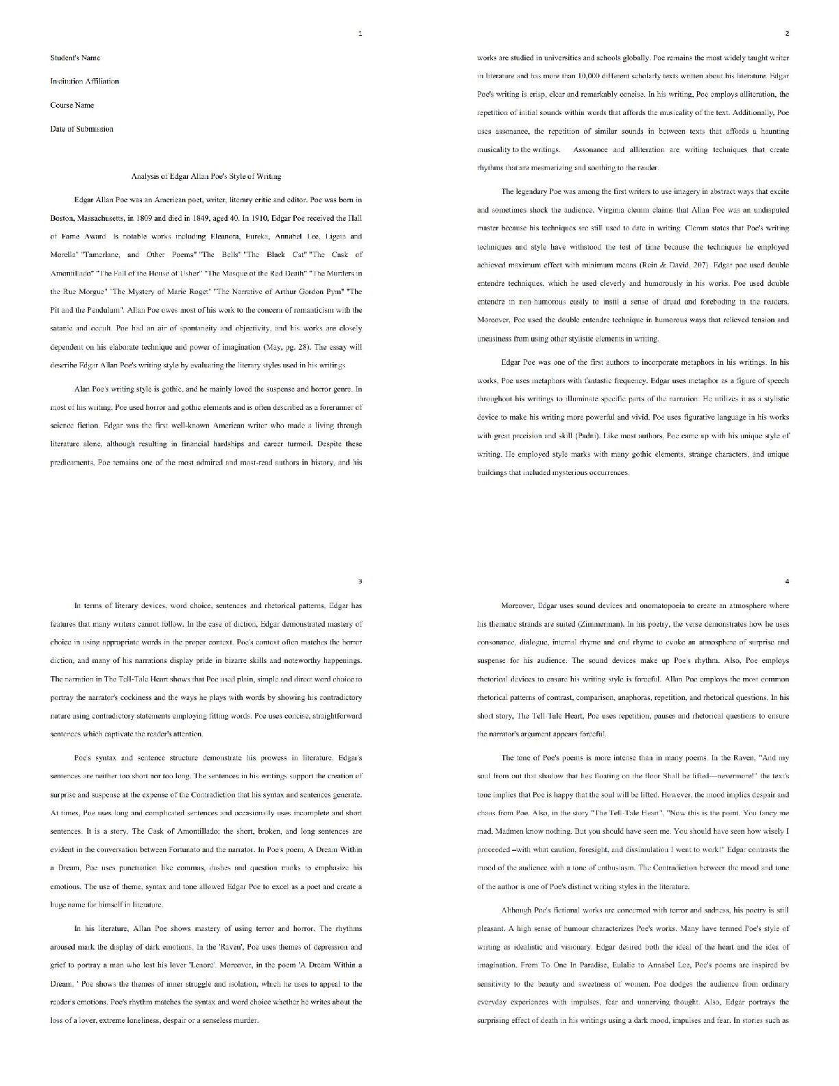 Recommended document preview for Analysis of Edgar Allan Poe’s Writing Style   / 2026 Literary Techniques & Essay Guide