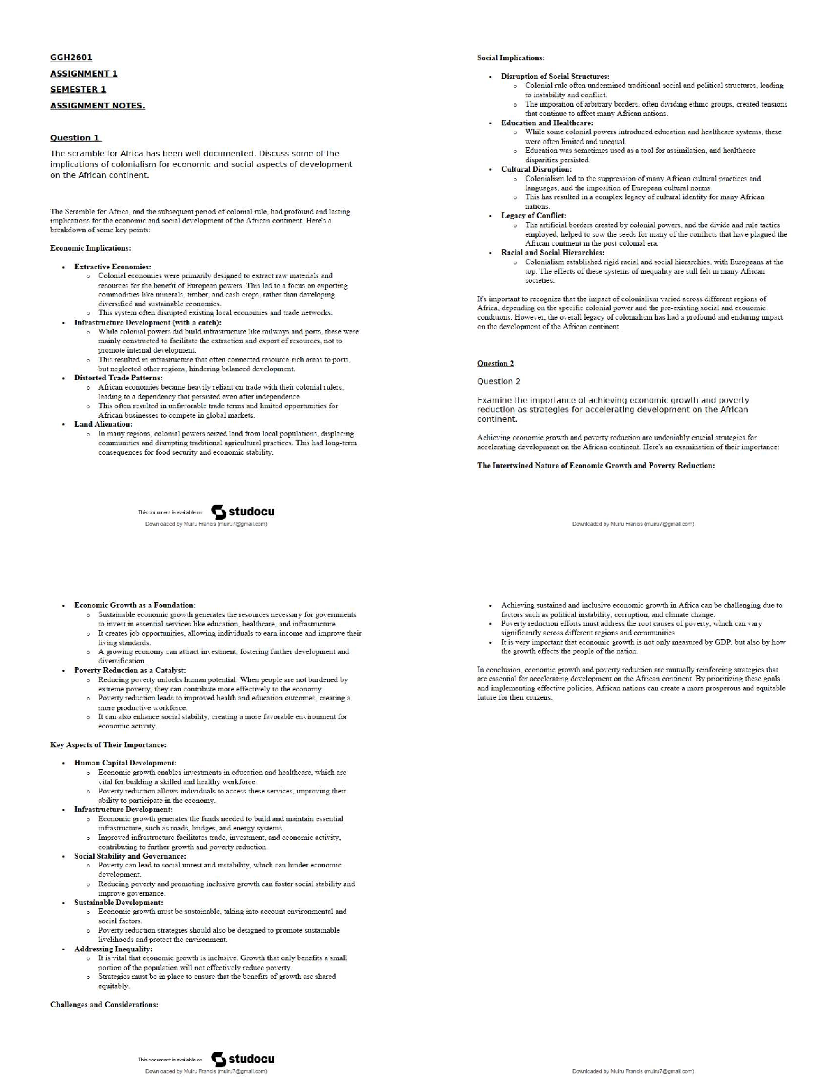 Recommended document preview for GGH2601 Assignment Notes: Impacts of Colonialism & Economic Growth in Africa / 2026 Updated Study Guide