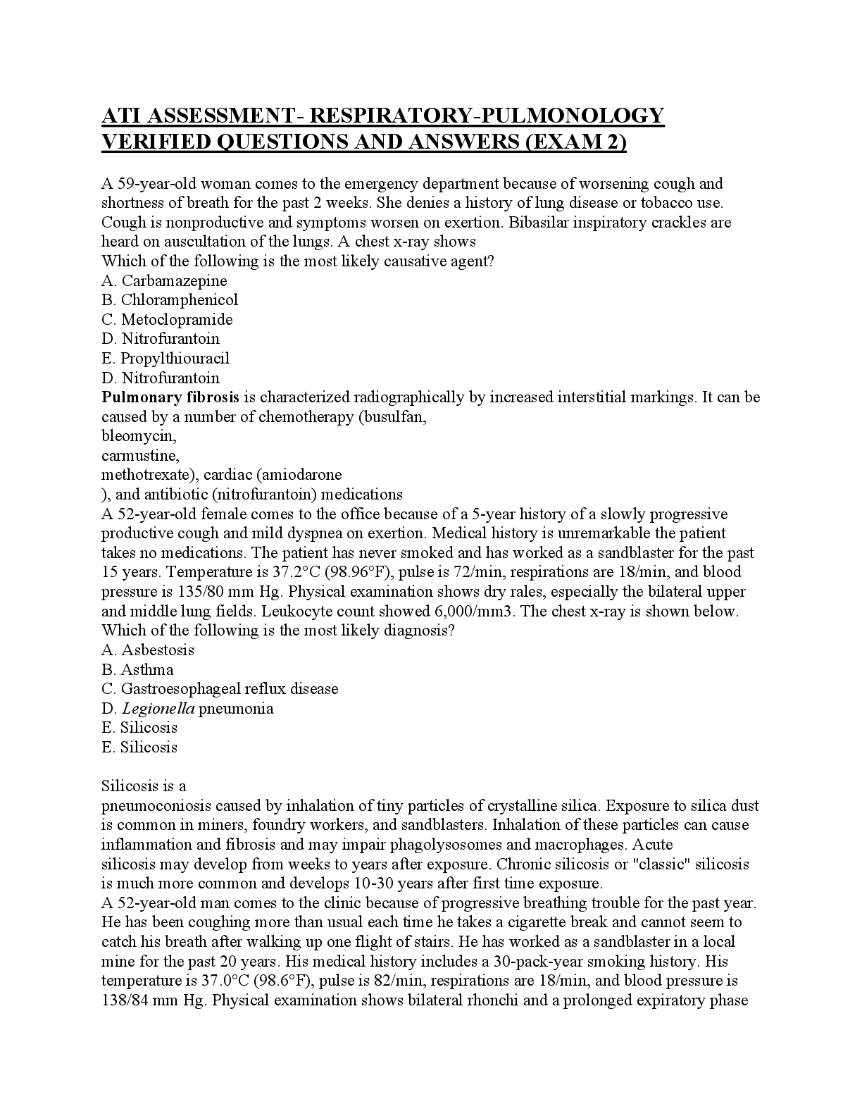 Preview image for ATI ASSESSMENT- RESPIRATORY-PULMONOLOGY  VERIFIED QUESTIONS AND ANSWERS (EXAM 2) .