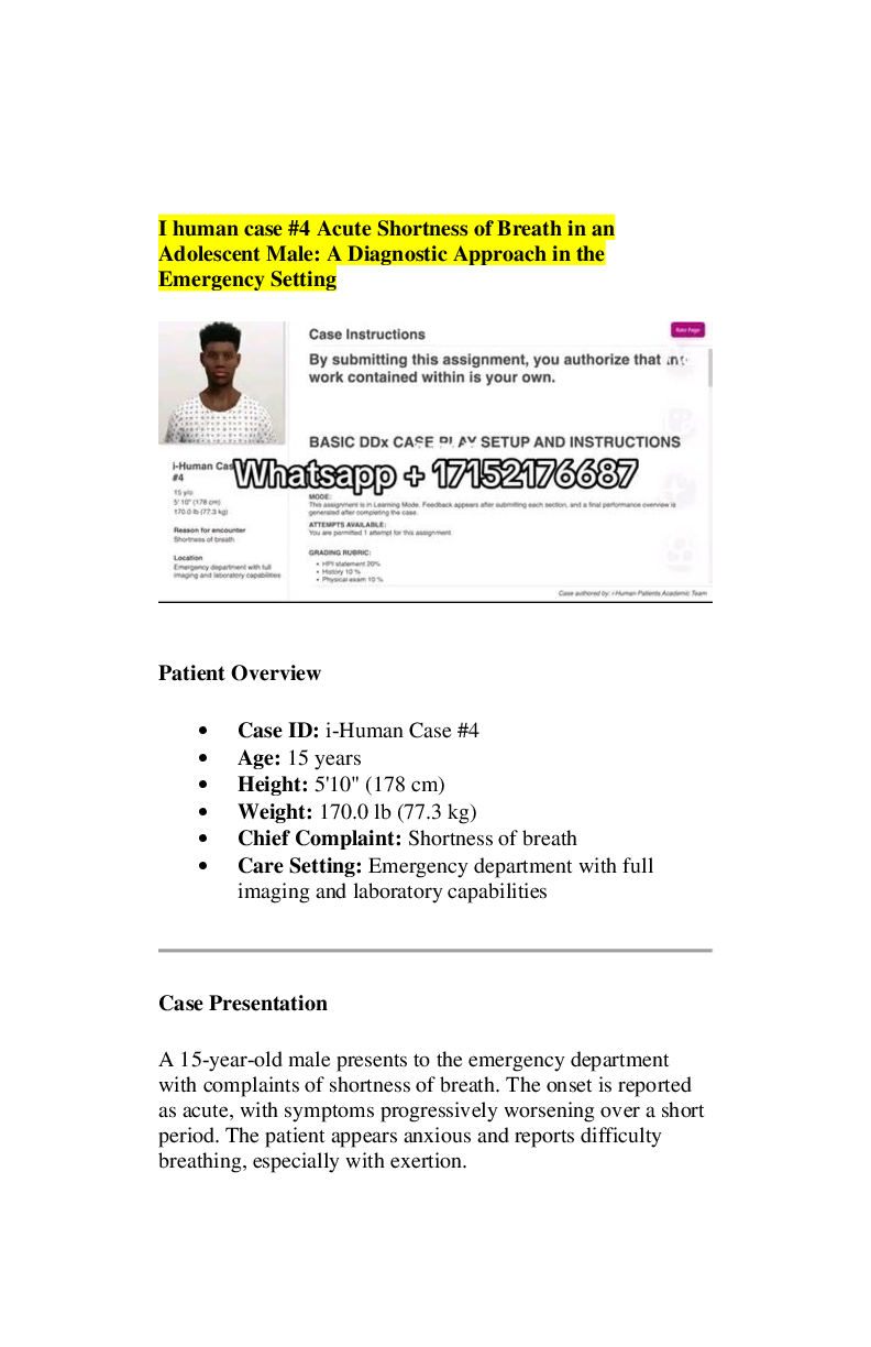 Preview of I human case #4 Acute Shortness of Breath in an Adolescent Male: A Diagnostic Approach in