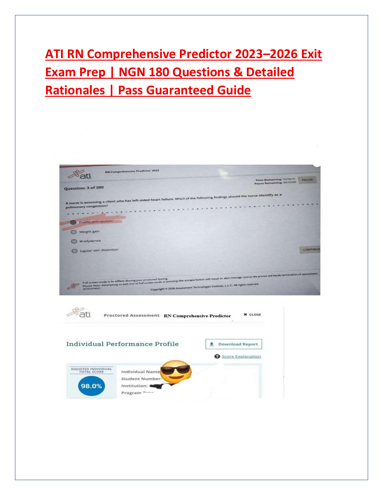 Preview of RN Comprehensive Predictor 2023–2026 Exit Exam Prep | NGN 180 Questions & Detailed Rationa