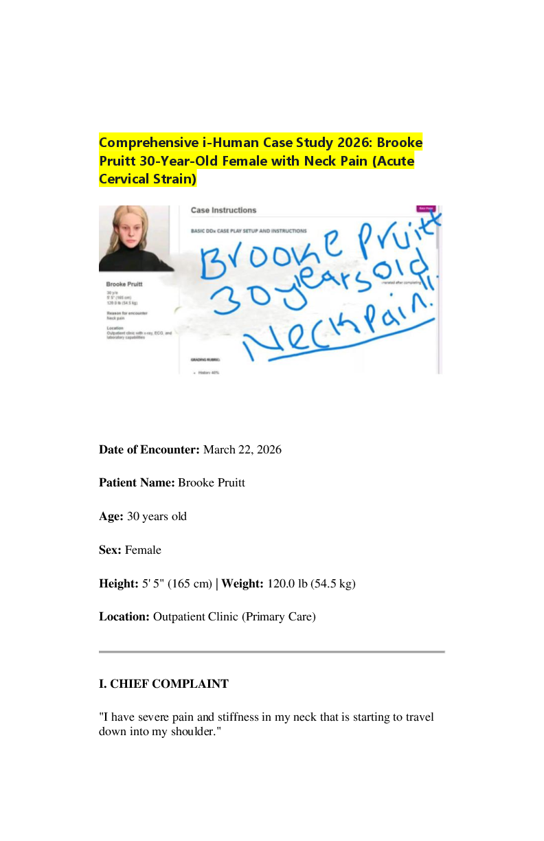 Preview of Comprehensive i-Human Case Study 2026: Brooke Pruitt 30-Year-Old Female with Neck Pain (Ac