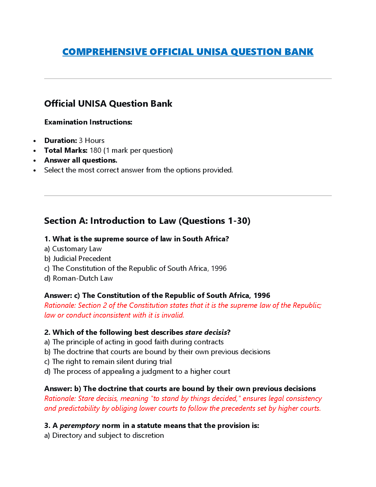 Preview image for COMPREHENSIVE OFFICIAL UNISA QUESTION BANK  Official UNISA Question Bank