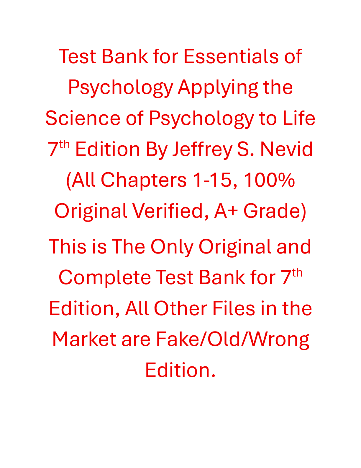 Recommended document preview for Test Bank Essentials of Psychology Applying the Science of Psychology to Life 7th Edition By Jeffrey S. Nevid