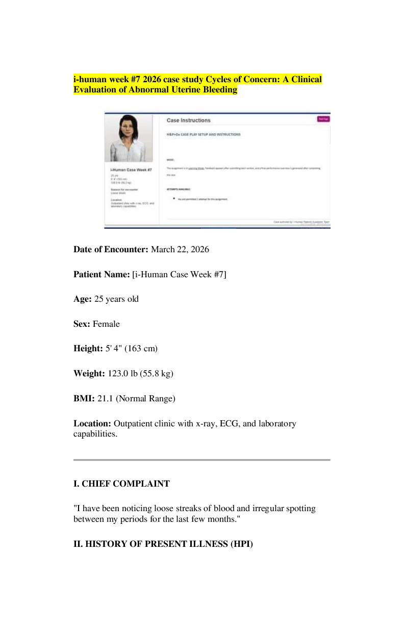 Recommended document preview for i-human week #7 2026 case study Cycles of Concern: A Clinical Evaluation of Abnormal Uterine Bleeding