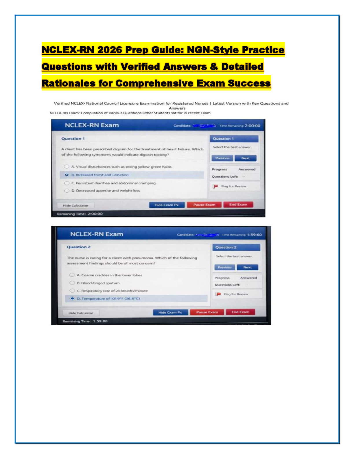 Recommended document preview for NCLEX-RN 2026 Prep Guide: NGN-Style Practice Questions with Verified Answers & Detailed Rationales for Comprehensive Exam Success