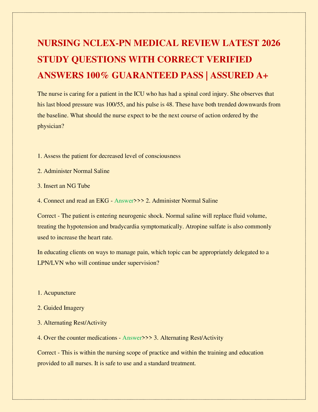Recommended document preview for NURSING NCLEX-PN MEDICAL REVIEW LATEST 2026 STUDY QUESTIONS WITH CORRECT VERIFIED ANSWERS 100% GUARANTEED PASS | ASSURED A+