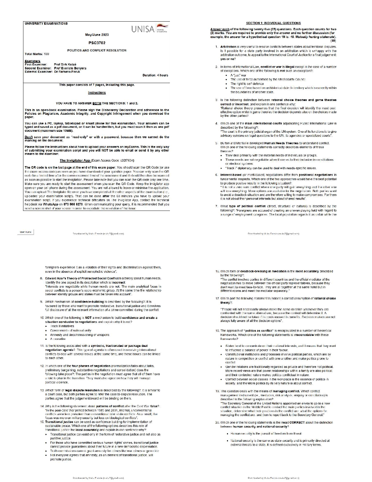 Recommended document preview for PSC3702 Final Exam | Politics and Conflict Resolution 2025/2026 | Study Guide & Practice Questions