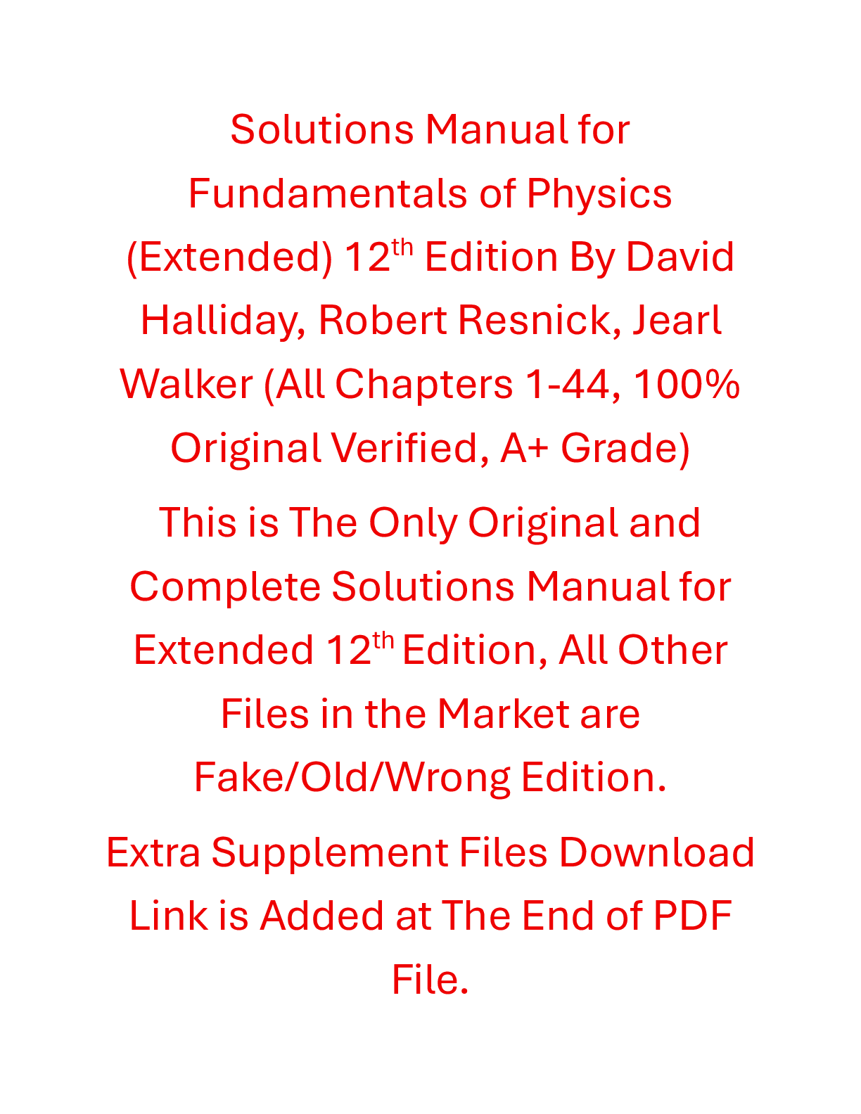 Solutions Manual Fundamentals of Physics (Extended) 12th Edition By David Halliday, Robert Resnick, Jearl Walker