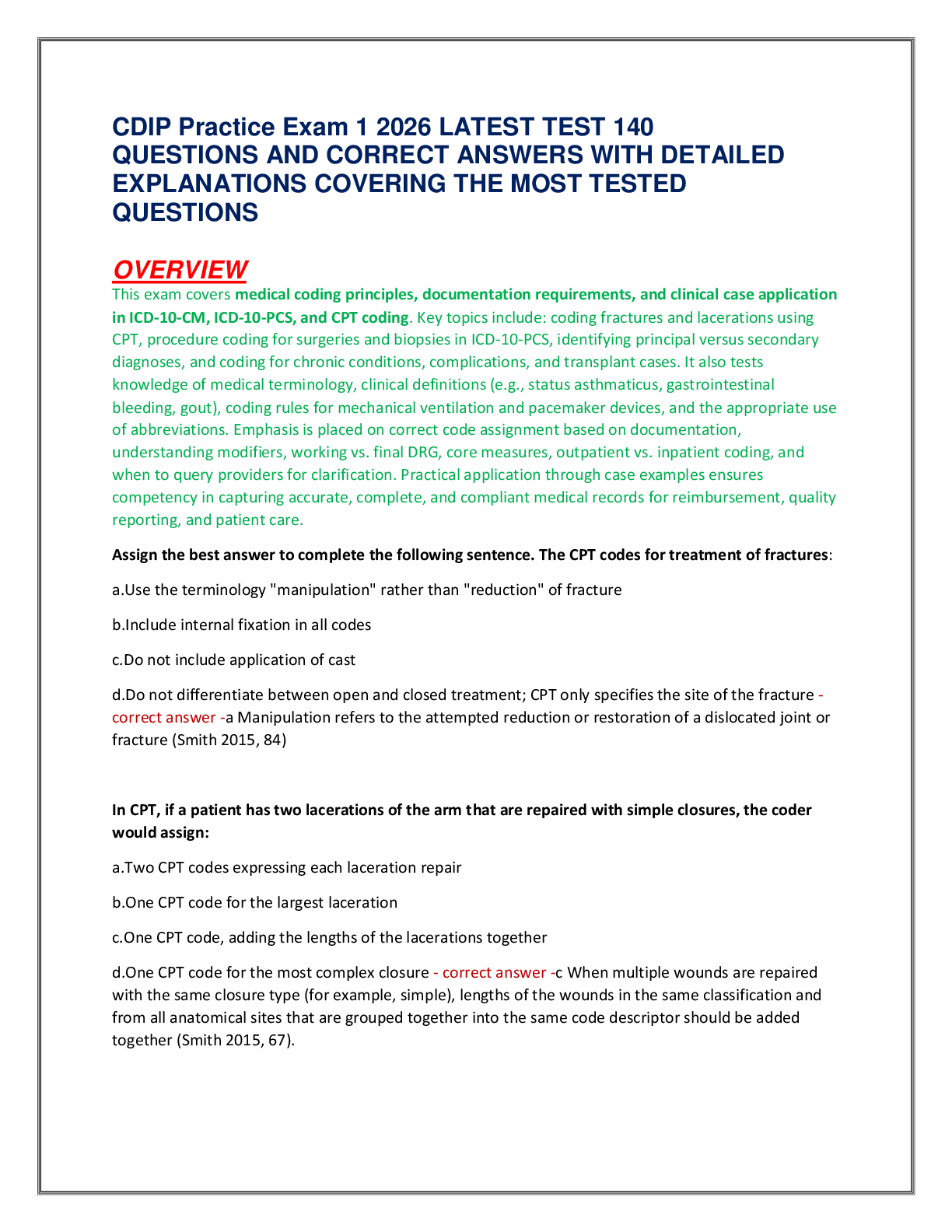 CDIP Practice Exam 1 2026 LATEST TEST 140  QUESTIONS AND CORRECT ANSWERS WITH DETAILED  EXPLANATIONS COVERING THE MOST TESTED  QUESTIONS