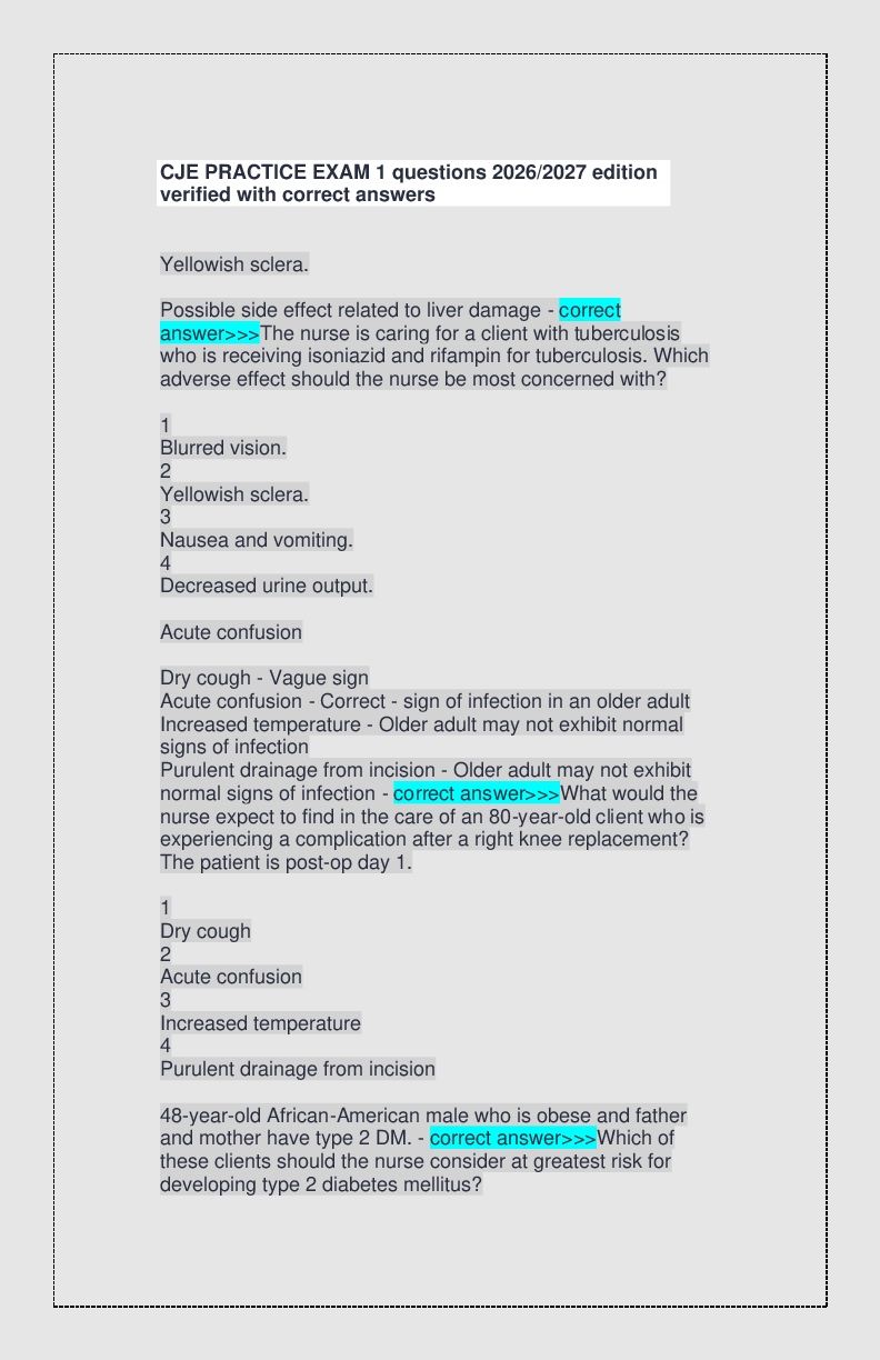 Preview of CJE PRACTICE EXAM 1 questions 2026/2027 edition verified with correct answers