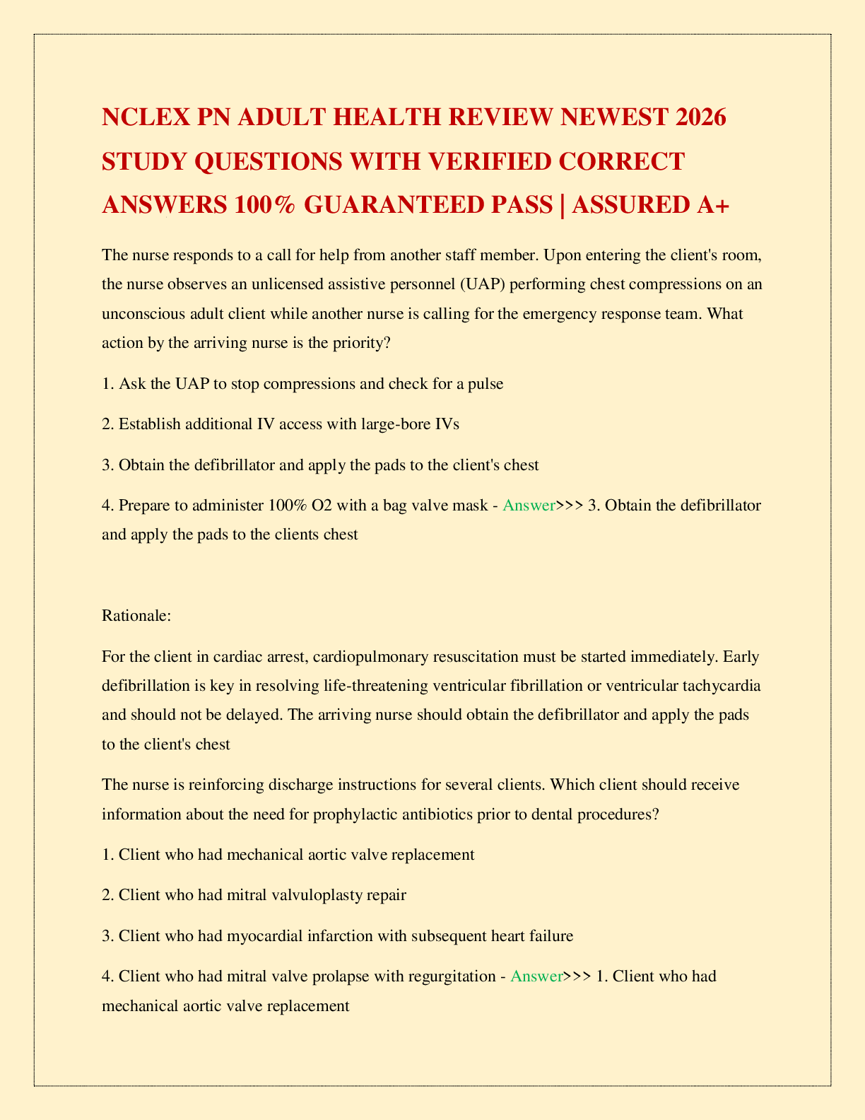 NCLEX PN ADULT HEALTH REVIEW NEWEST 2026 STUDY QUESTIONS WITH VERIFIED CORRECT ANSWERS 100% GUARANTEED PASS | ASSURED A+