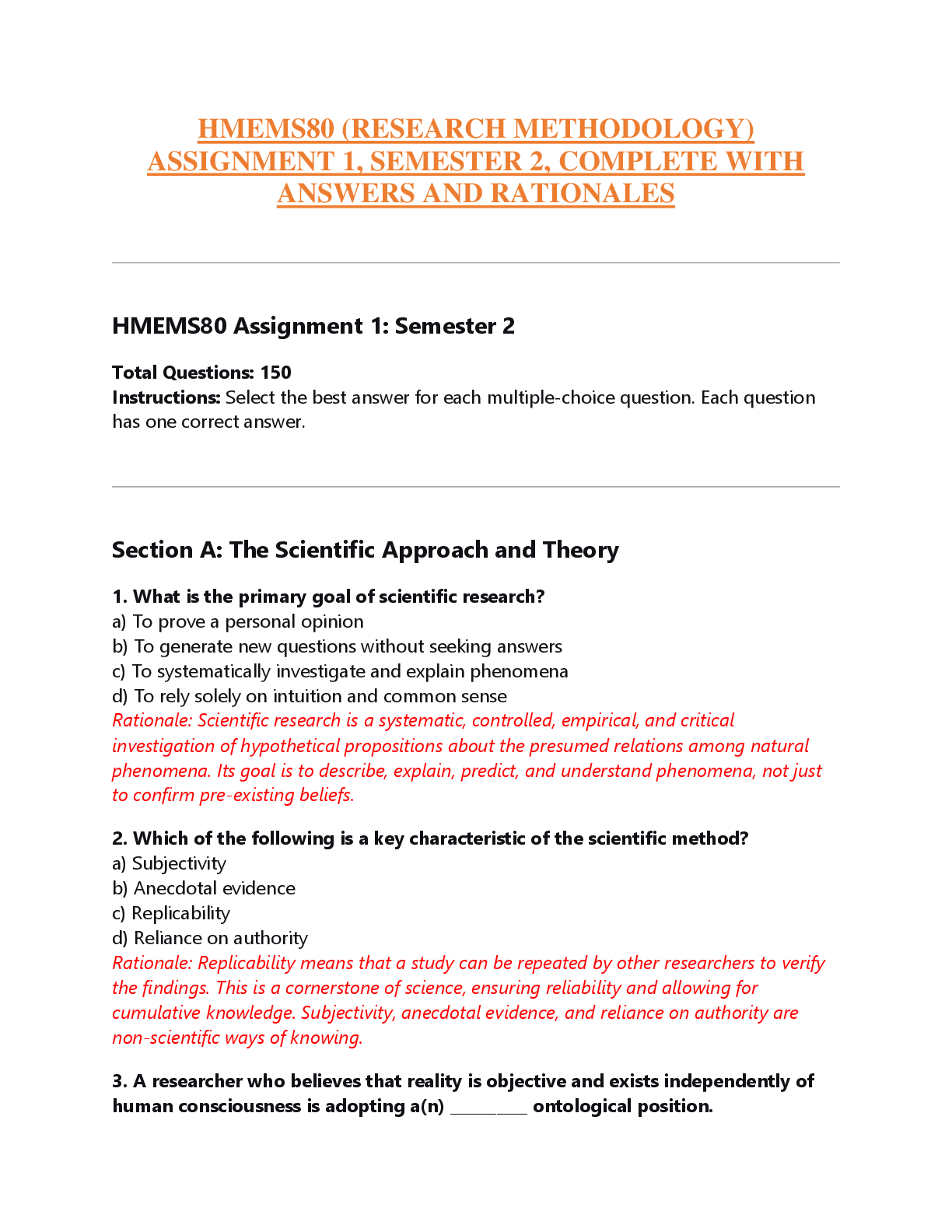 Preview of HMEMS80 (RESEARCH METHODOLOGY)  ASSIGNMENT 1, SEMESTER 2, COMPLETE WITH  ANSWERS AND RATIO