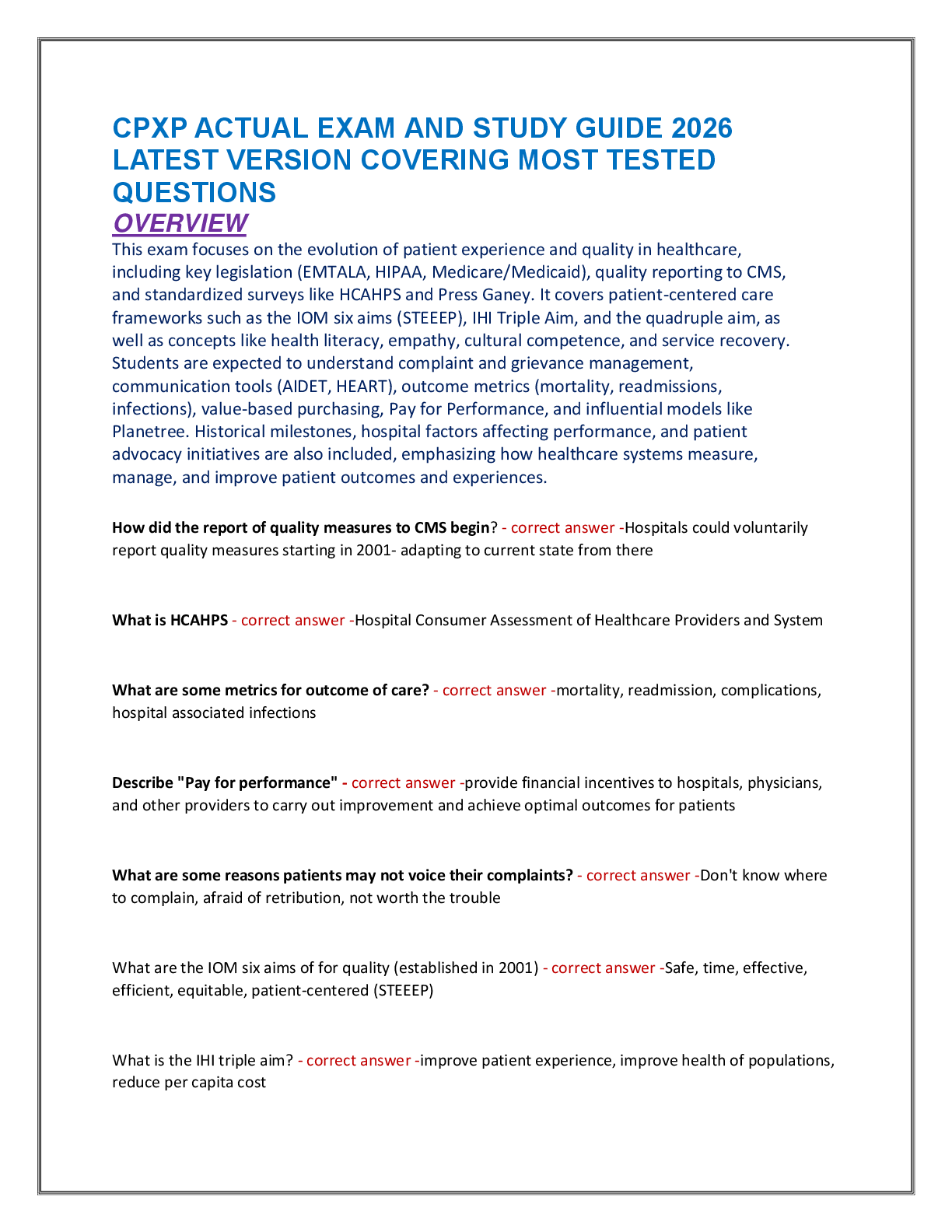 Preview of CPXP ACTUAL EXAM AND STUDY GUIDE 2026  LATEST VERSION COVERING MOST TESTED  QUESTIONS