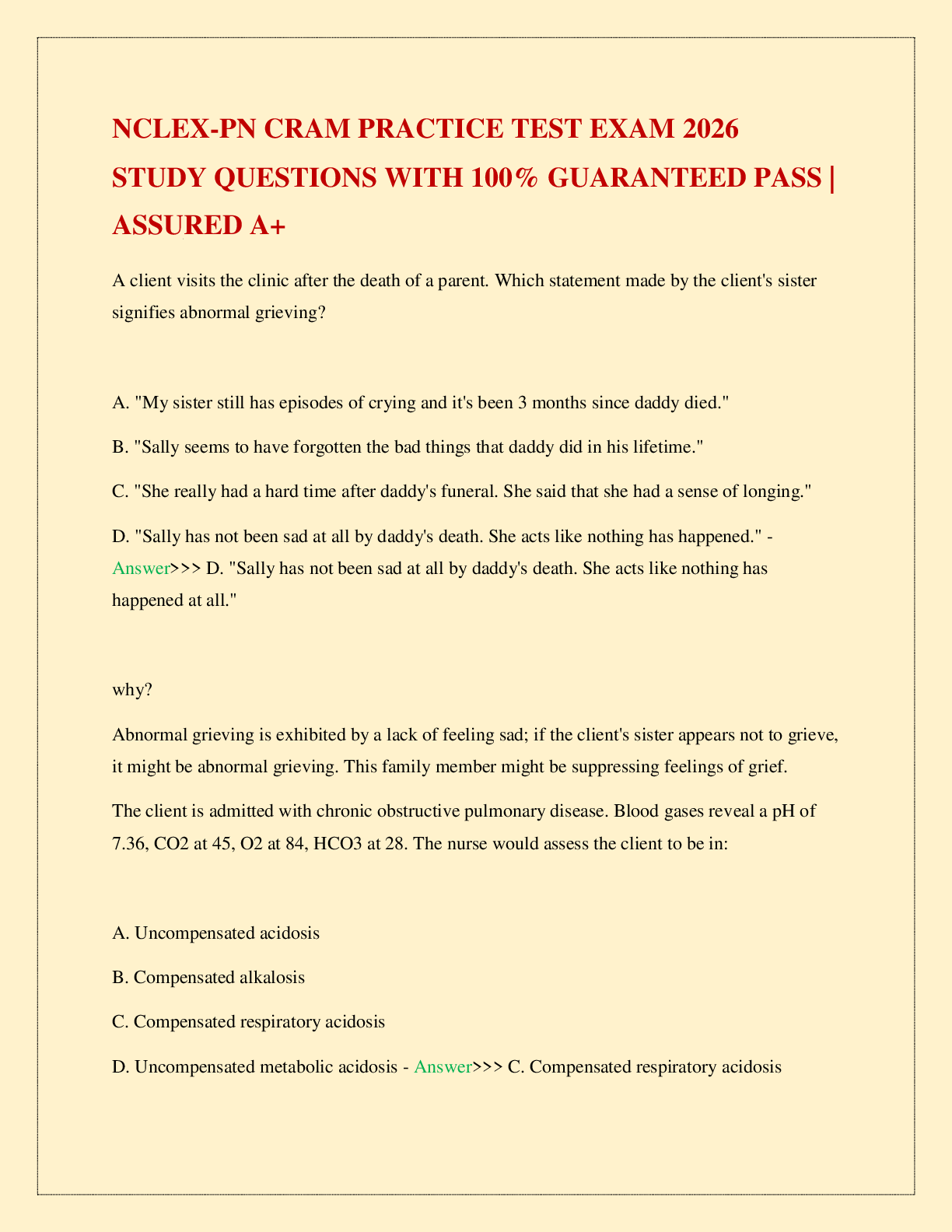 Recommended document preview for NCLEX-PN CRAM PRACTICE TEST EXAM 2026 STUDY QUESTIONS WITH 100% GUARANTEED PASS | ASSURED A+