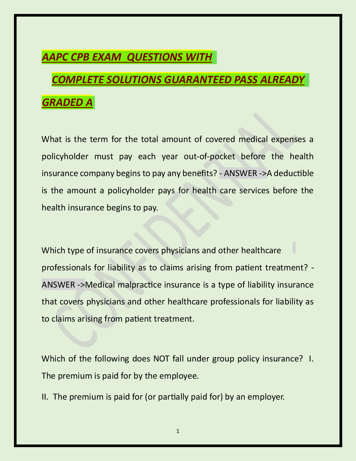 AAPC CPB EXAM  QUESTIONS WITH   COMPLETE SOLUTIONS GUARANTEED PASS ALREADY   GRADED A