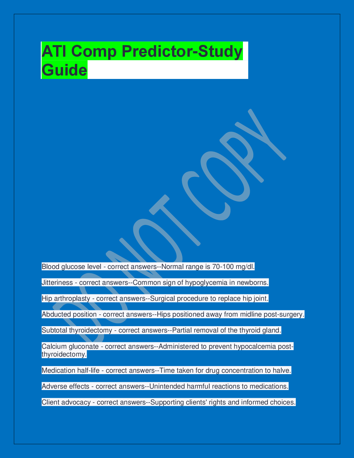 Preview of ATI Comp Predictor-Study  Guide