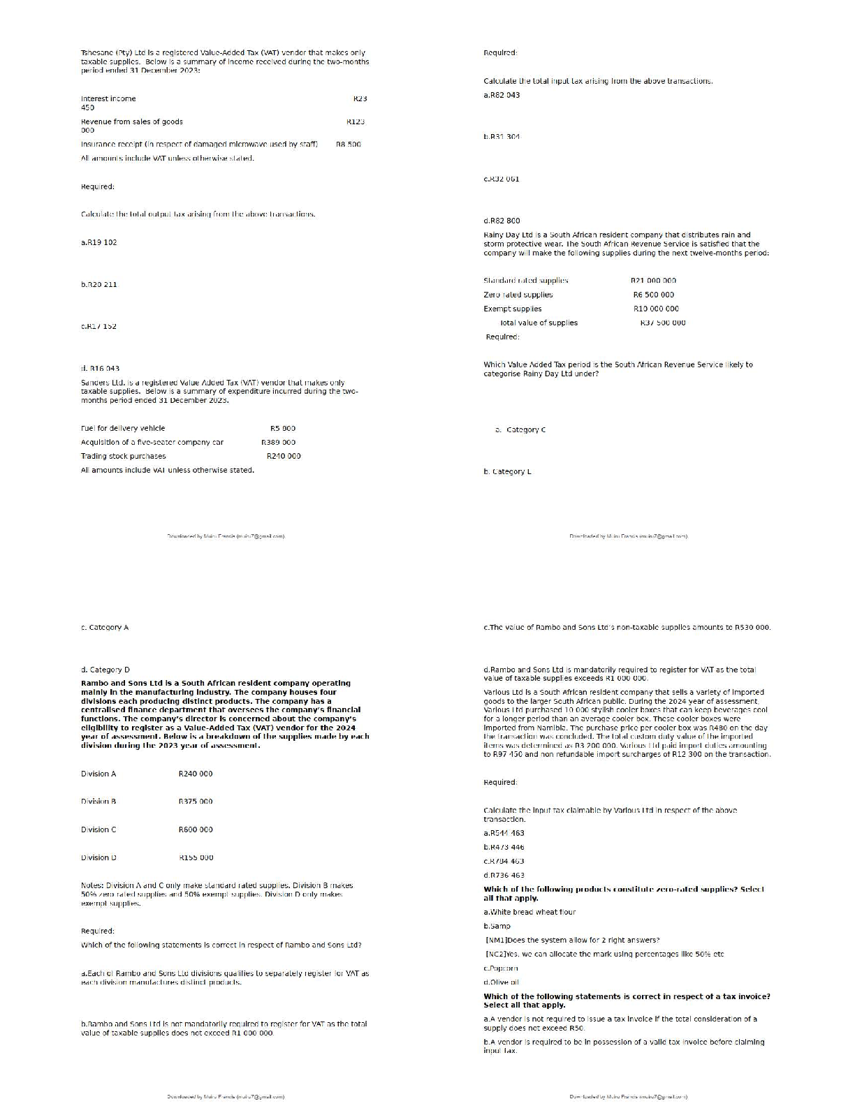 Preview of Tax3701 Fikile's Assignment on VAT Calculations and Implications   / 2025 Update Solutions