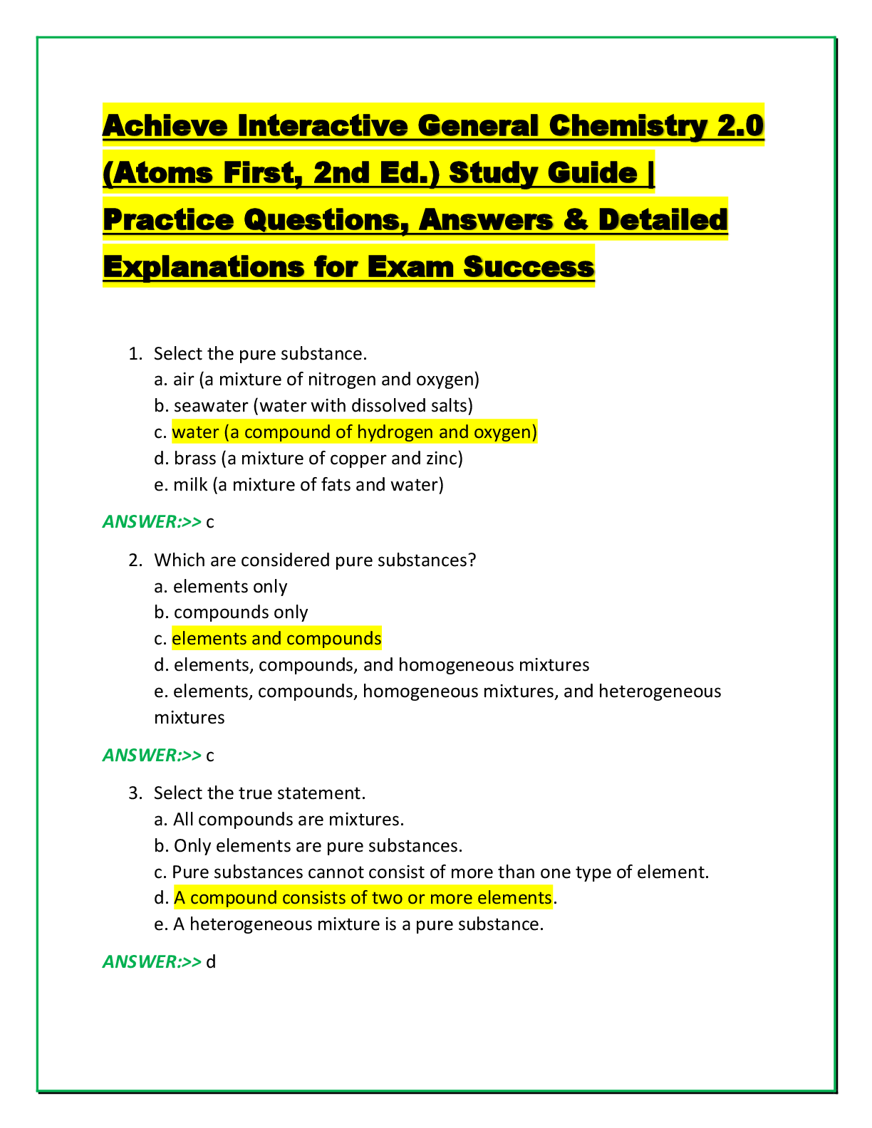 Preview of Achieve Interactive General Chemistry 2.0 (Atoms First, 2nd Ed.) Study Guide | Practice Qu
