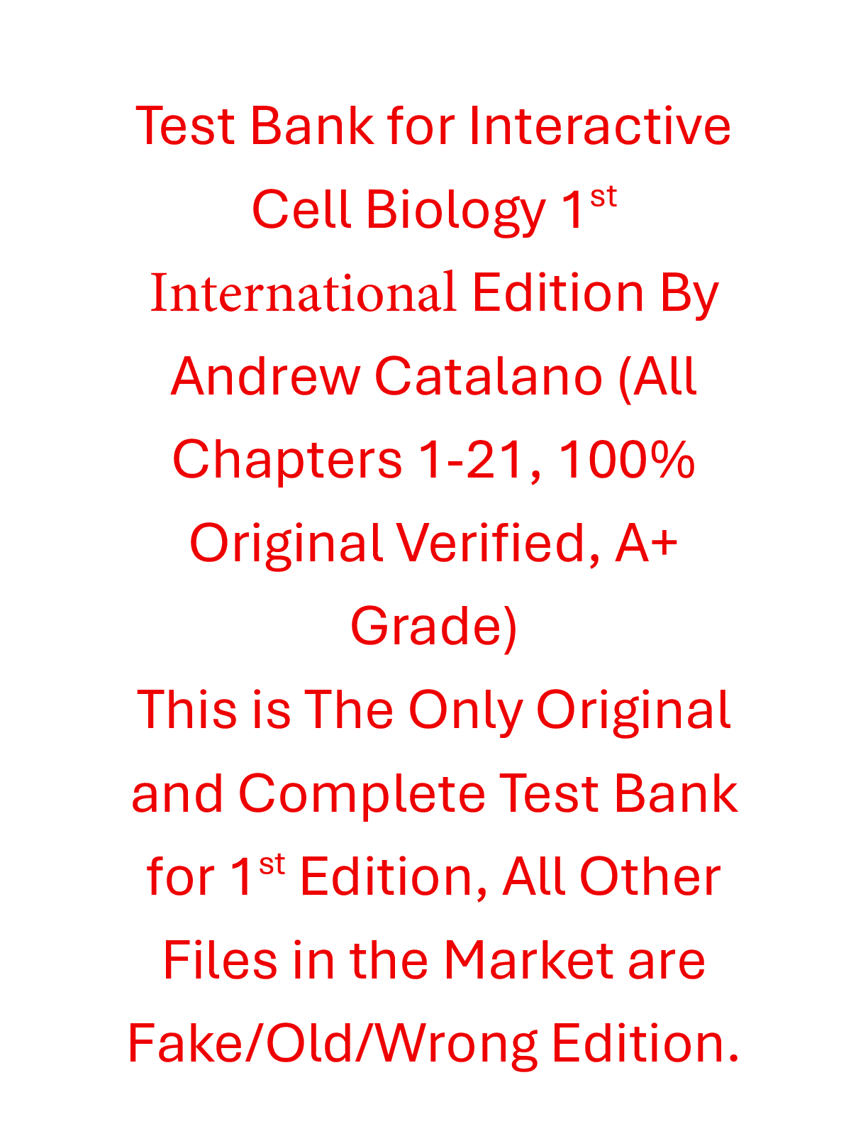 Preview of Test Bank Interactive Cell Biology (International Edition) 1e Andrew Catalano