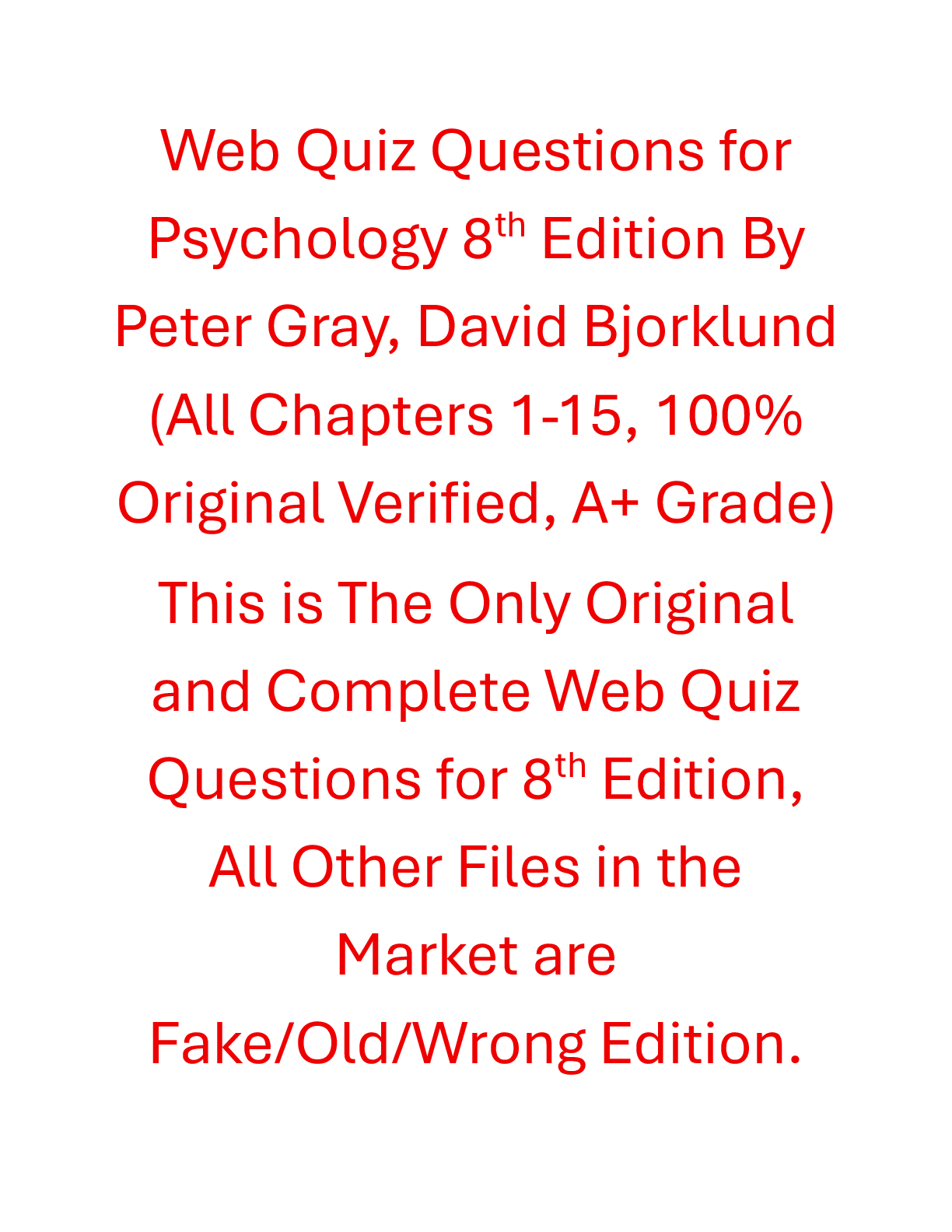 Preview of Web Quiz Questions For Psychology 8th Edition By Peter Gray, David Bjorklund