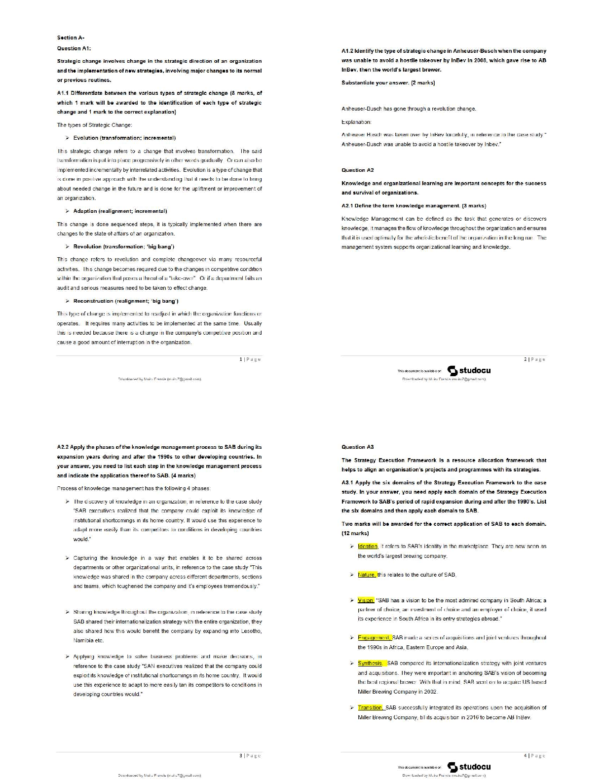 Recommended document preview for Strategic Implementation and Control IIIB (MNG3702)   / 2025 Update Study Notes, Test Bank & Exam Prep