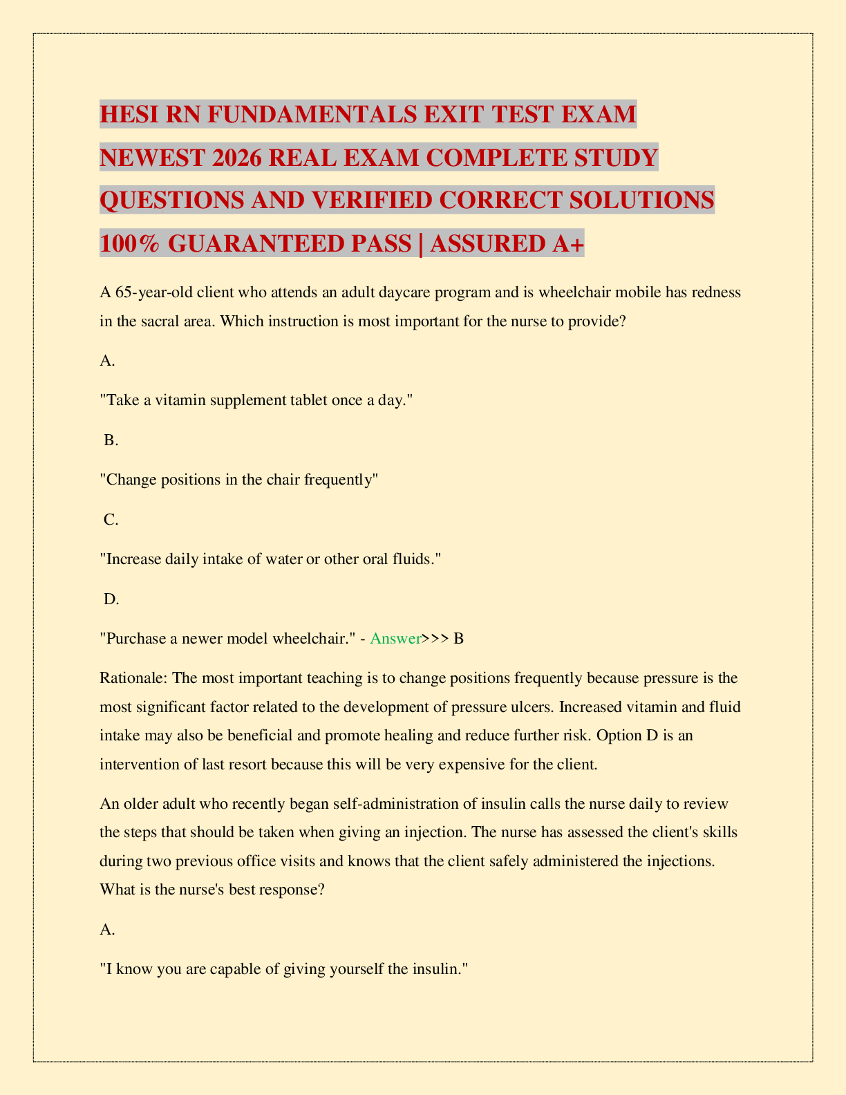 HESI RN FUNDAMENTALS EXIT TEST EXAM NEWEST 2026 REAL EXAM COMPLETE STUDY QUESTIONS AND VERIFIED CORRECT SOLUTIONS 100% GUARANTEED PASS | ASSURED A+