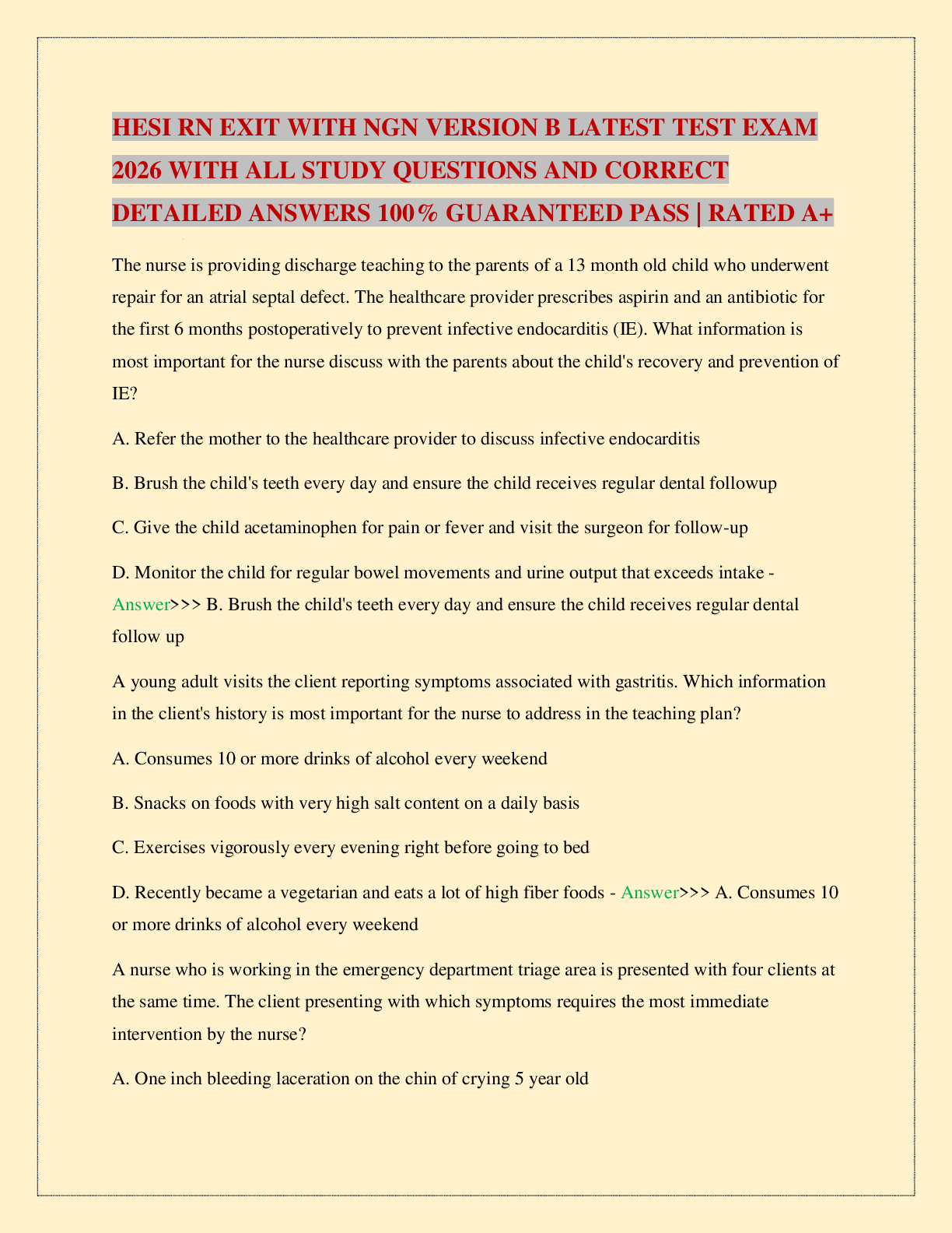 HESI RN EXIT WITH NGN VERSION B LATEST TEST EXAM 2026 WITH ALL STUDY QUESTIONS AND CORRECT DETAILED ANSWERS 100% GUARANTEED PASS | RATED A+