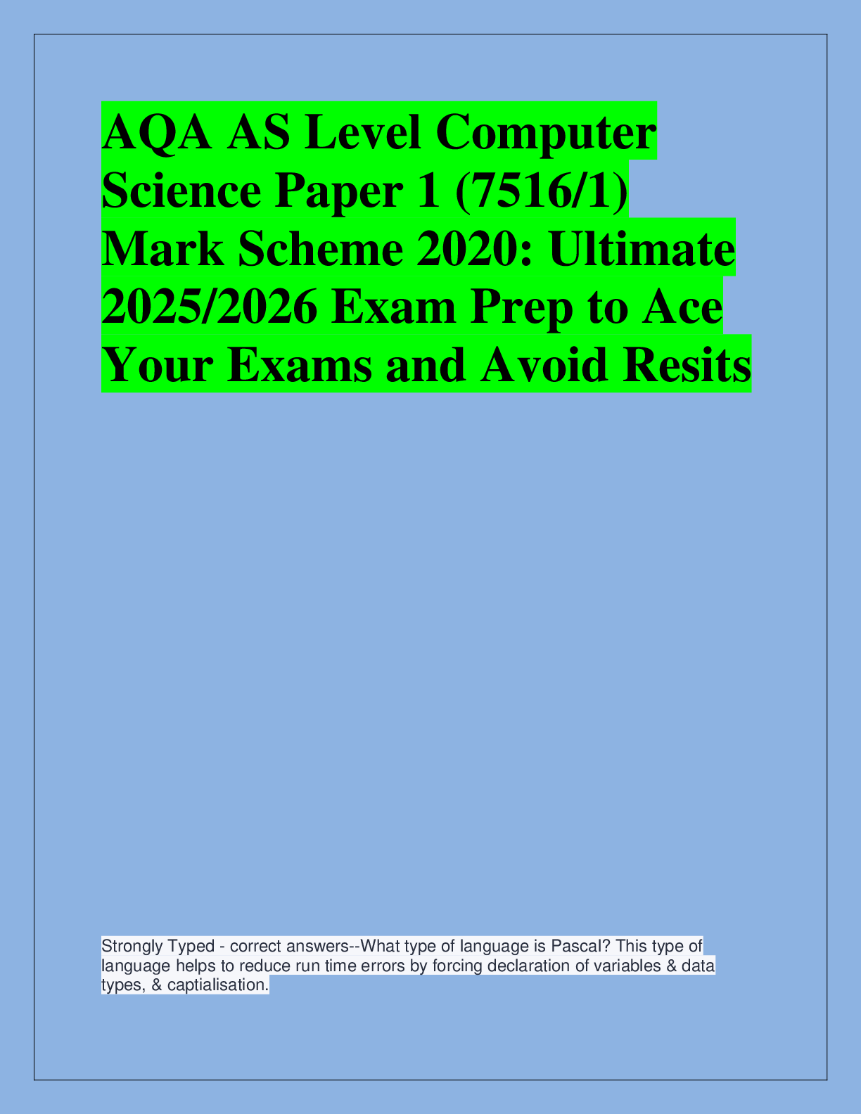 Preview of AQA AS Level Computer  Science Paper 1 (7516/1)  Mark Scheme 2020: Ultimate  2025/2026 Exa