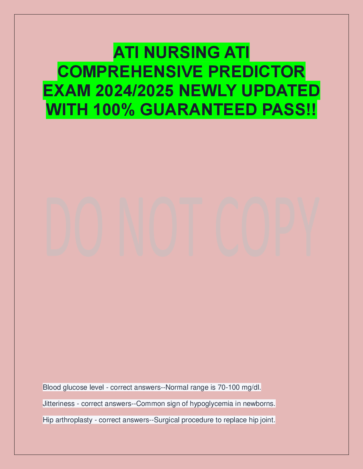 Recommended document preview for ATI NURSING ATI  COMPREHENSIVE PREDICTOR  EXAM 2024/2025 NEWLY UPDATED  WITH 100% GUARANTEED PASS!!