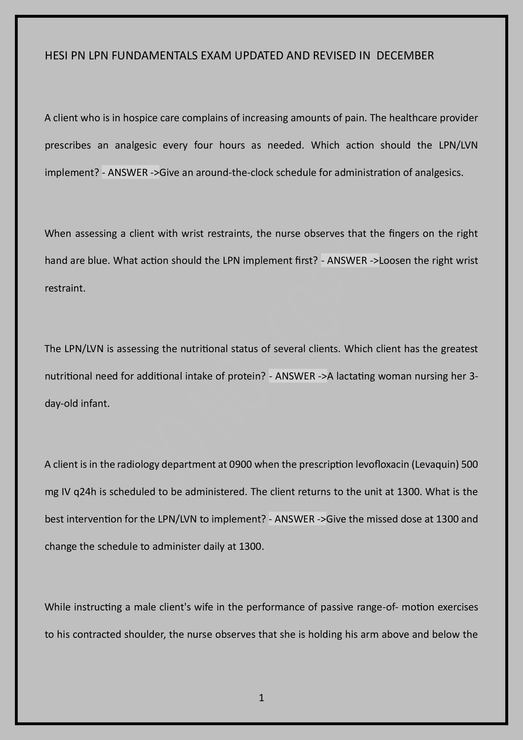 Preview image for HESI PN LPN FUNDAMENTALS EXAM UPDATED AND REVISED IN  DECEMBER