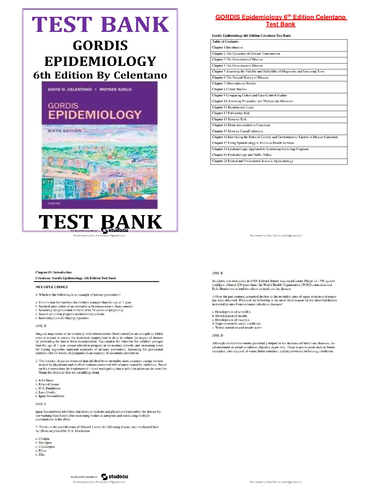 Preview of Gordis Epidemiology 6th Edition Celentano Test Bank | 2026 Exam Prep / Questions & Verifie