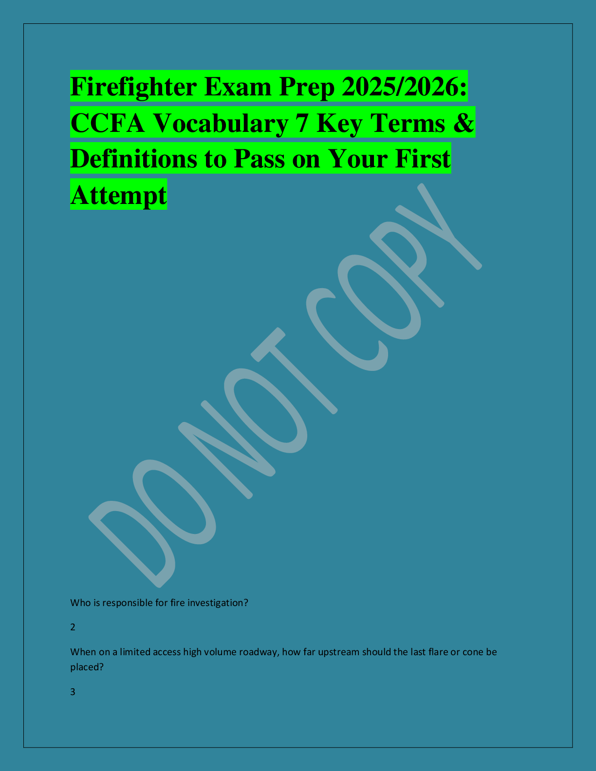 Recommended document preview for Firefighter Exam Prep 2025/2026:  CCFA Vocabulary 7 Key Terms &  Definitions to Pass on Your First  Attempt