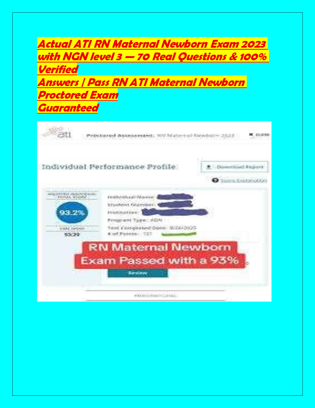 Recommended document preview for Actual ATI RN Maternal Newborn Exam 2023  with NGN level 3 — 70 Real Questions & 100%  Verified  Answers | Pass RN ATI Maternal Newborn  Proctored Exam  Guaranteed