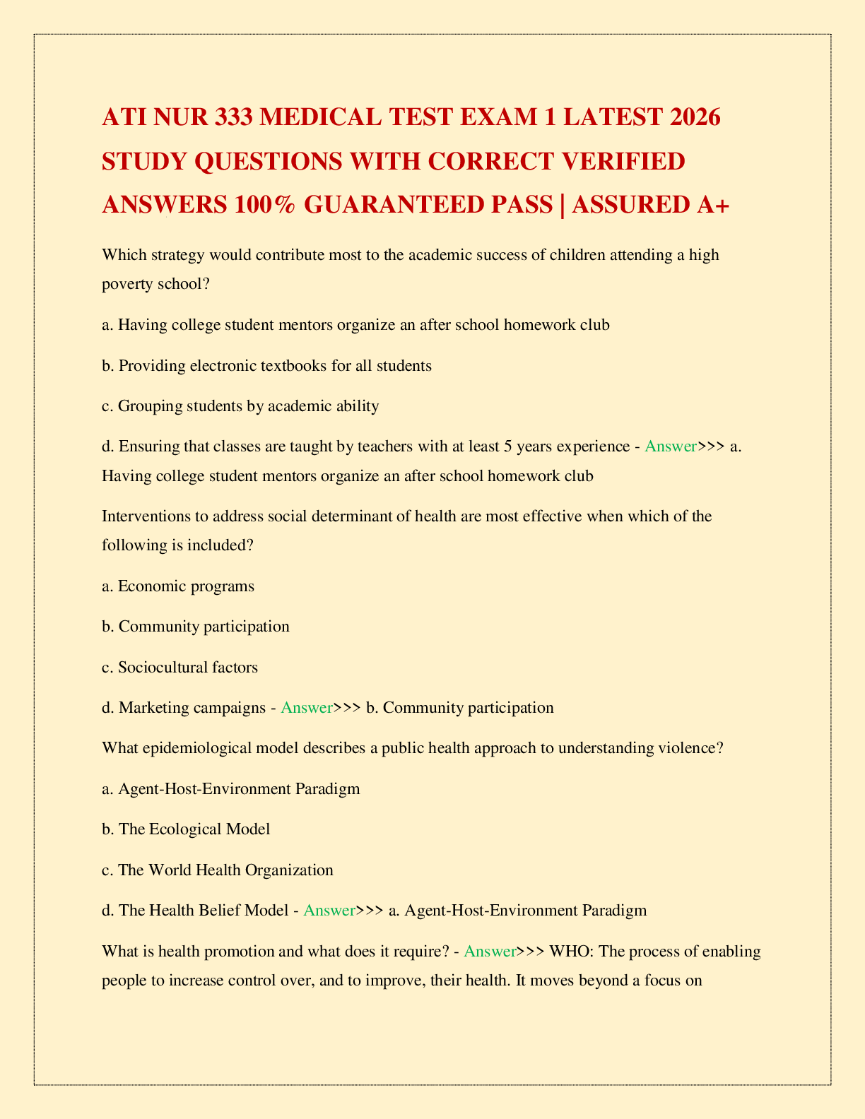 ATI NUR 333 MEDICAL TEST EXAM 1 LATEST 2026 STUDY QUESTIONS WITH CORRECT VERIFIED ANSWERS 100% GUARANTEED PASS | ASSURED A+