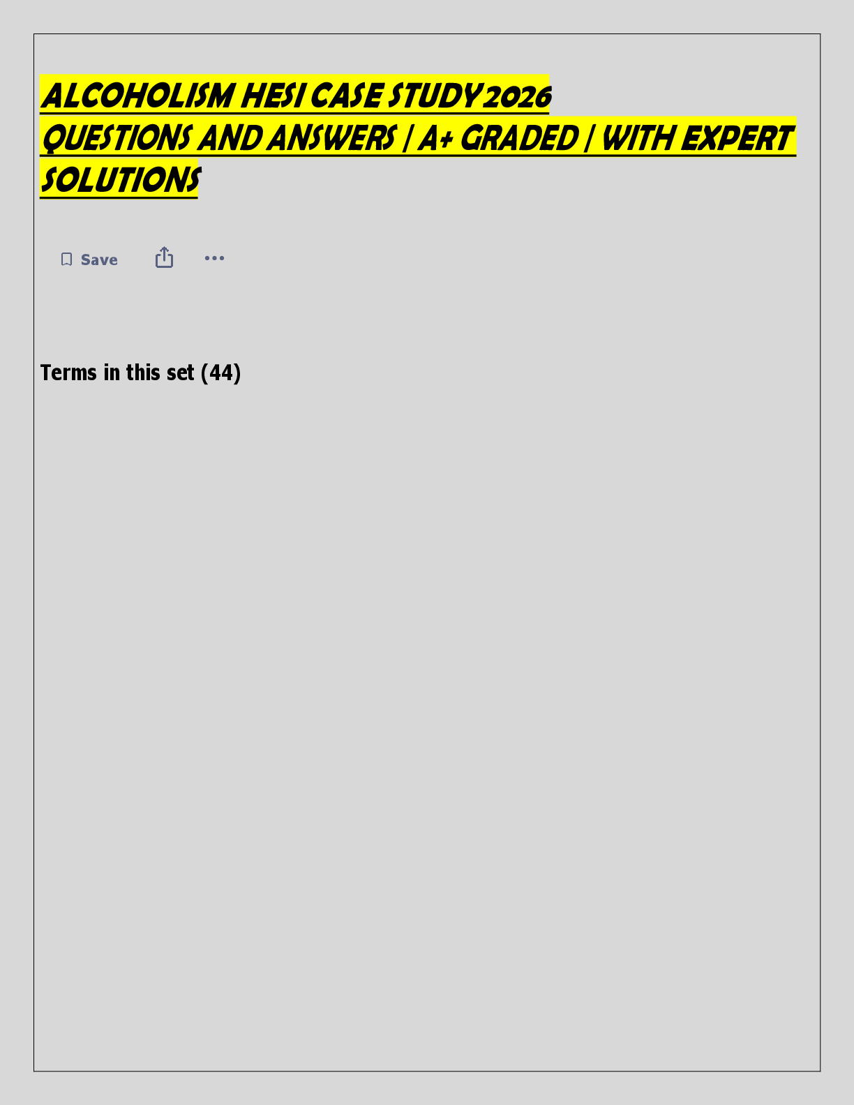 Preview of ALCOHOLISM HESI CASE STUDY 2026  QUESTIONS AND ANSWERS | A+ GRADED | WITH EXPERT  SOLUTION